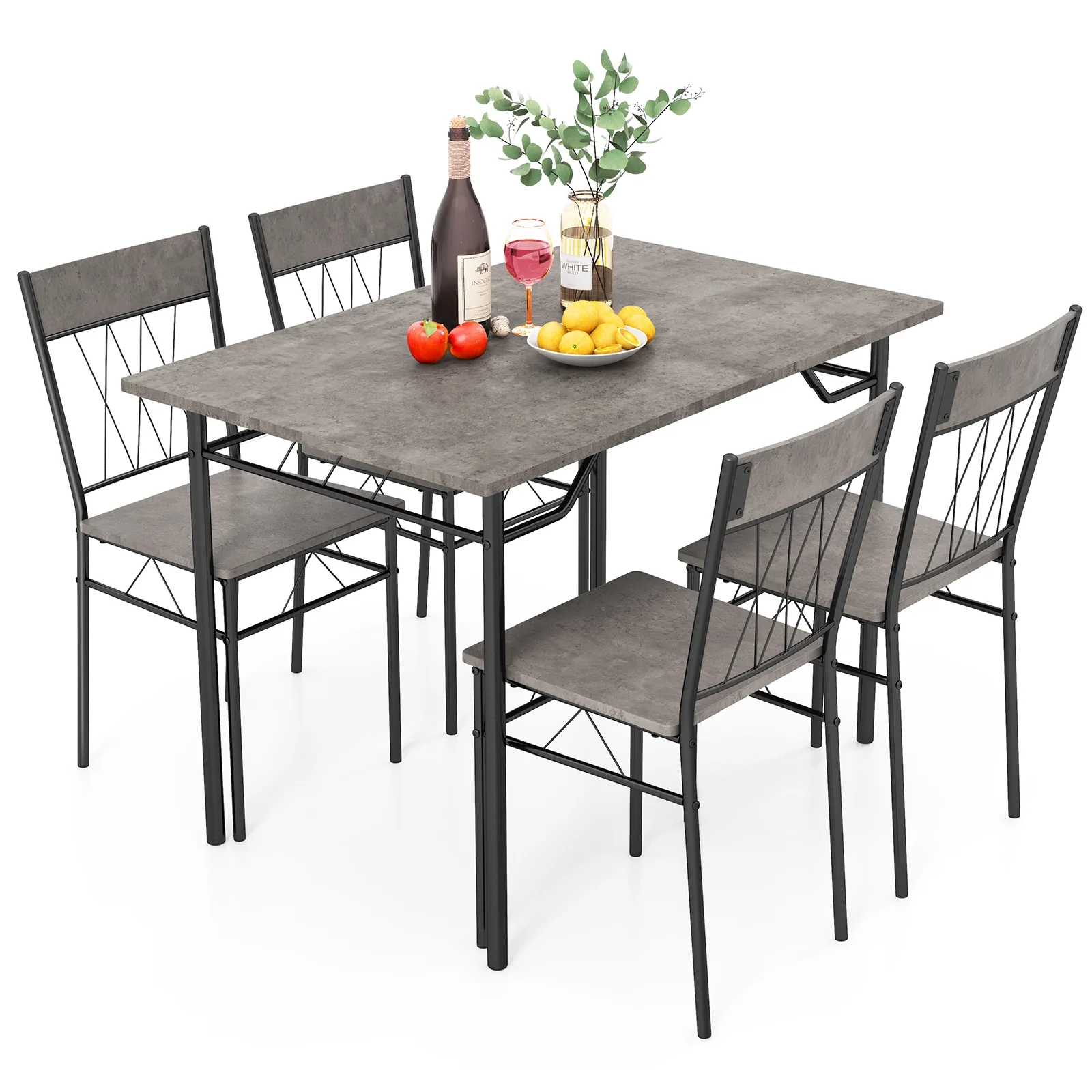 5-Piece Dining Table Set For 4, Kitchen Table And 4 Chairs, Gray - Image 5