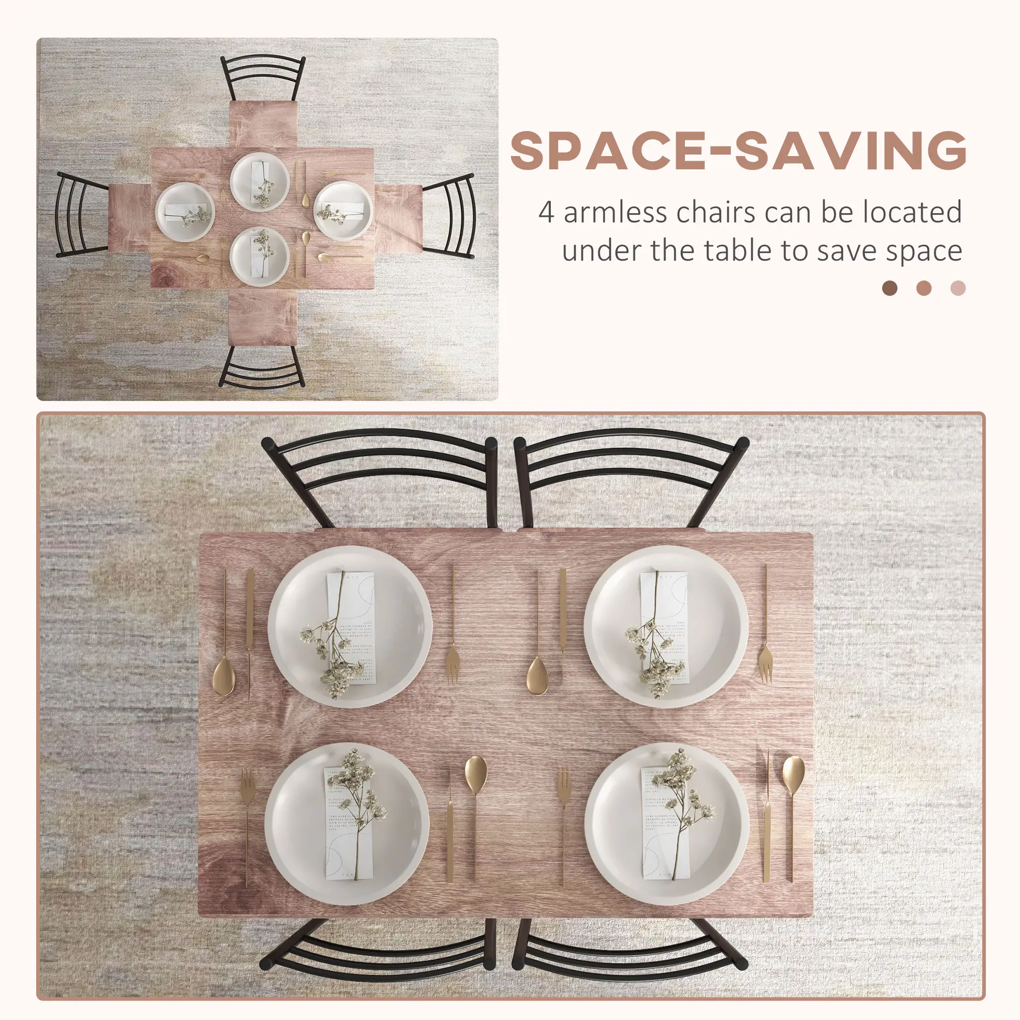 5 Piece Dining Table Set for 4, Space Saving Kitchen Table and 4 Chairs, Rectangle, Steel Frame for Dining Room - Image 5