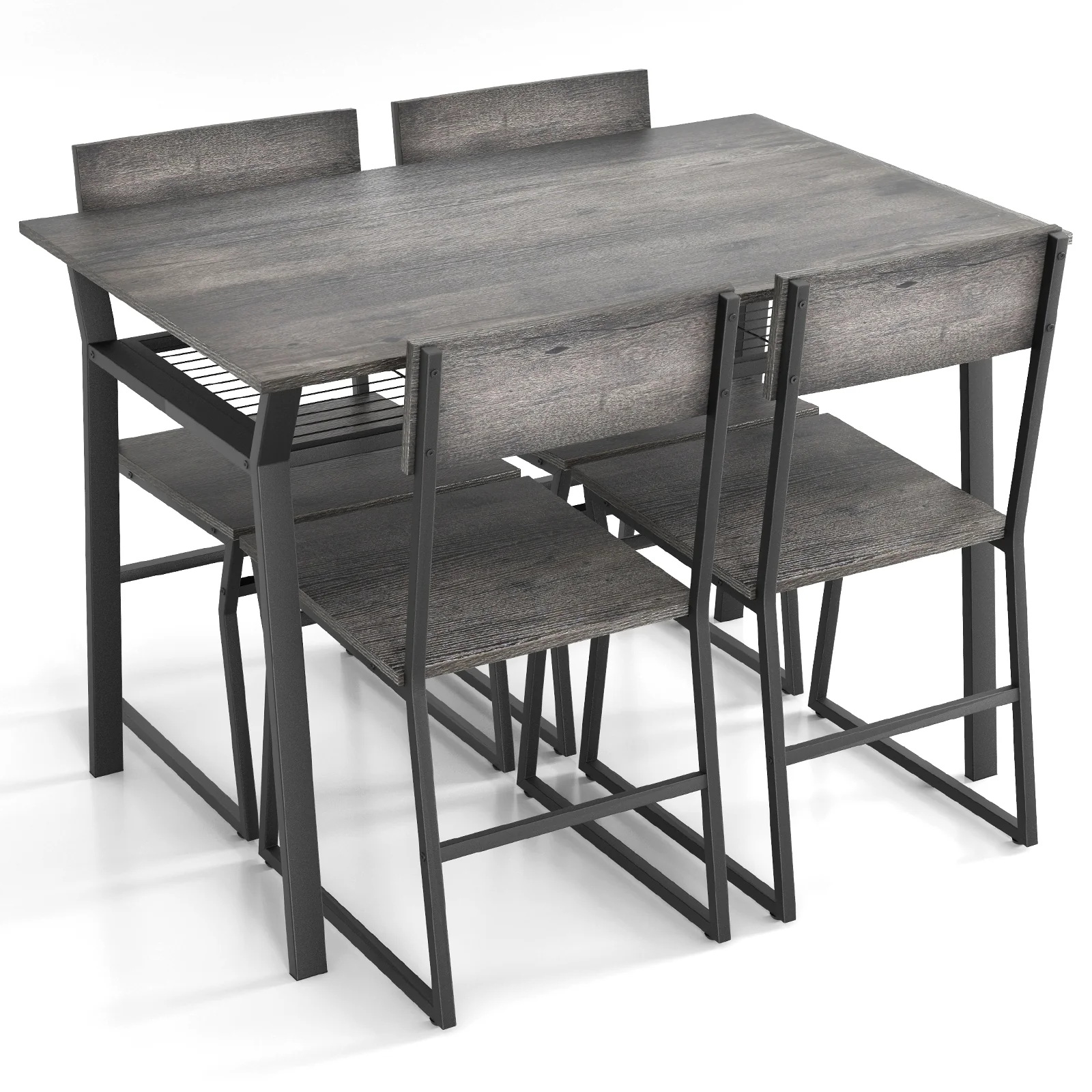 5 Piece Dining Table Set, Storage Rack, Metal Frame, Gray - Image 4