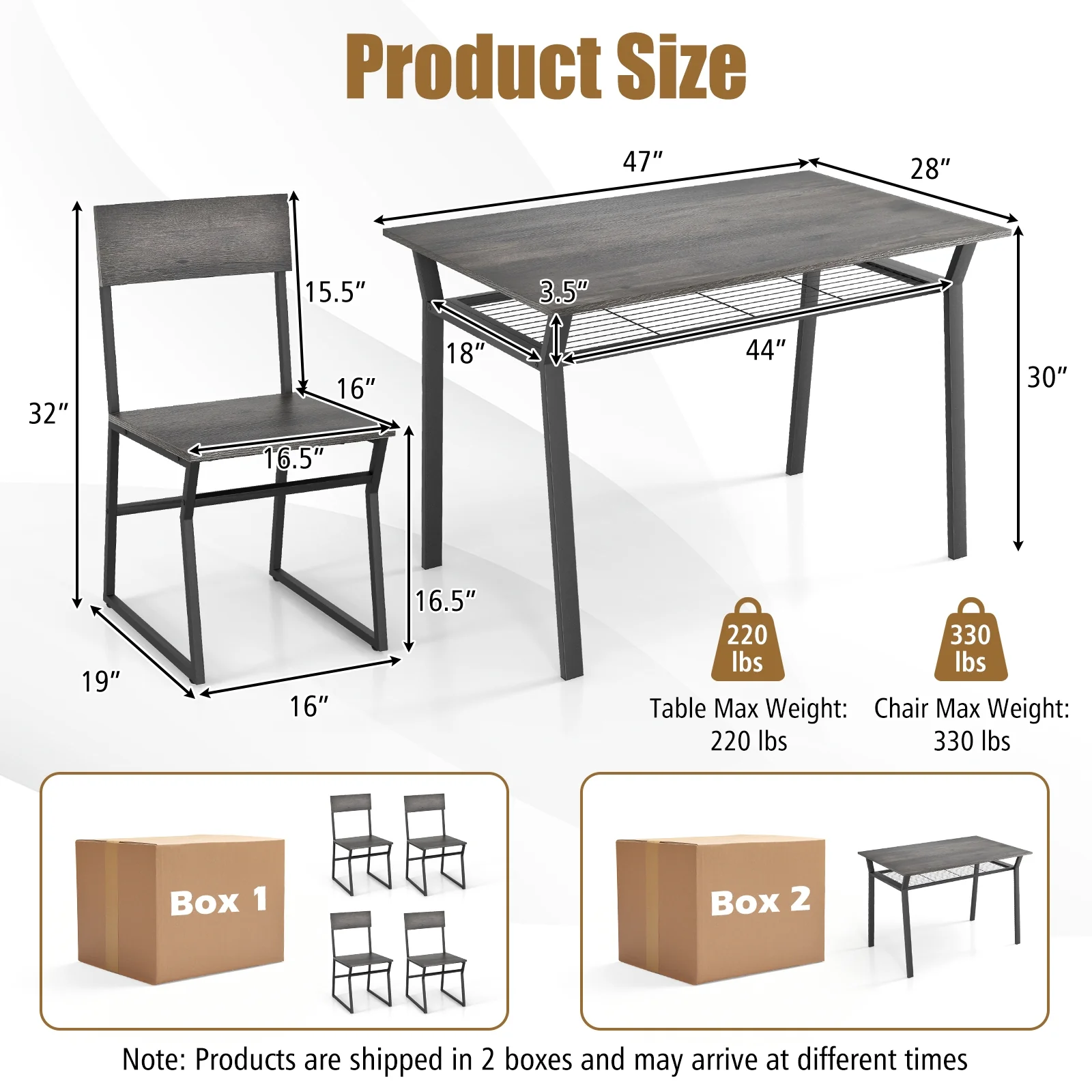5 Piece Dining Table Set, Storage Rack, Metal Frame, Gray - Image 6