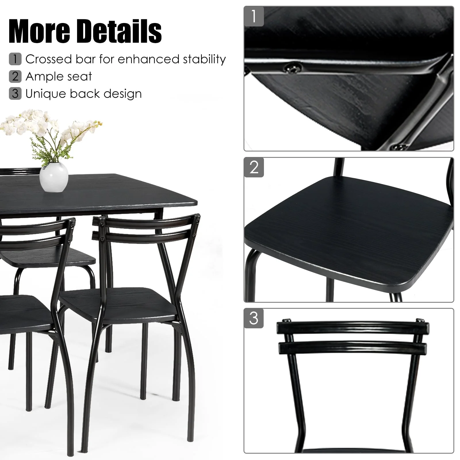 5 Piece Dining Table Set With 4 Chairs, Black - Image 10
