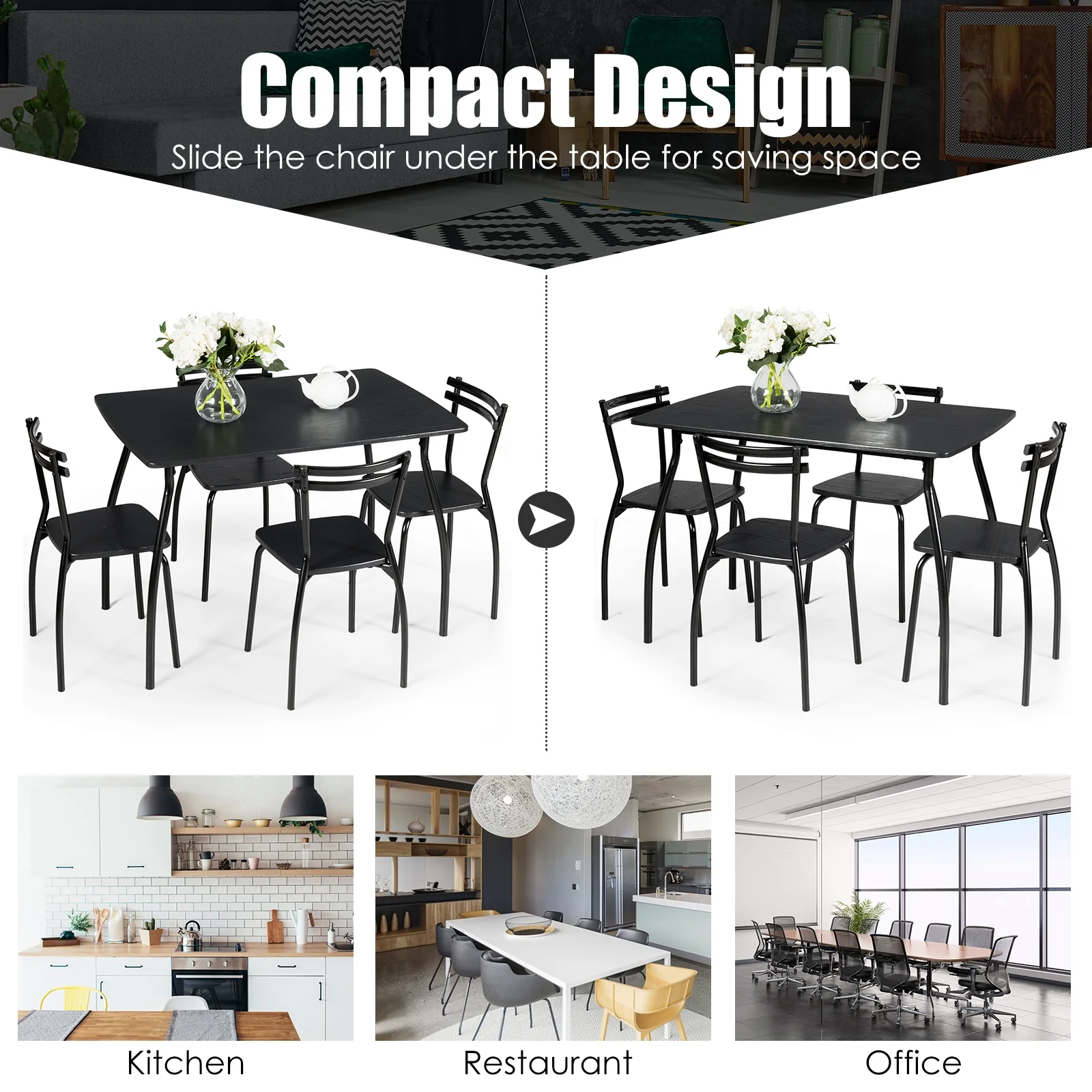 5 Piece Dining Table Set With 4 Chairs, Black - Image 3