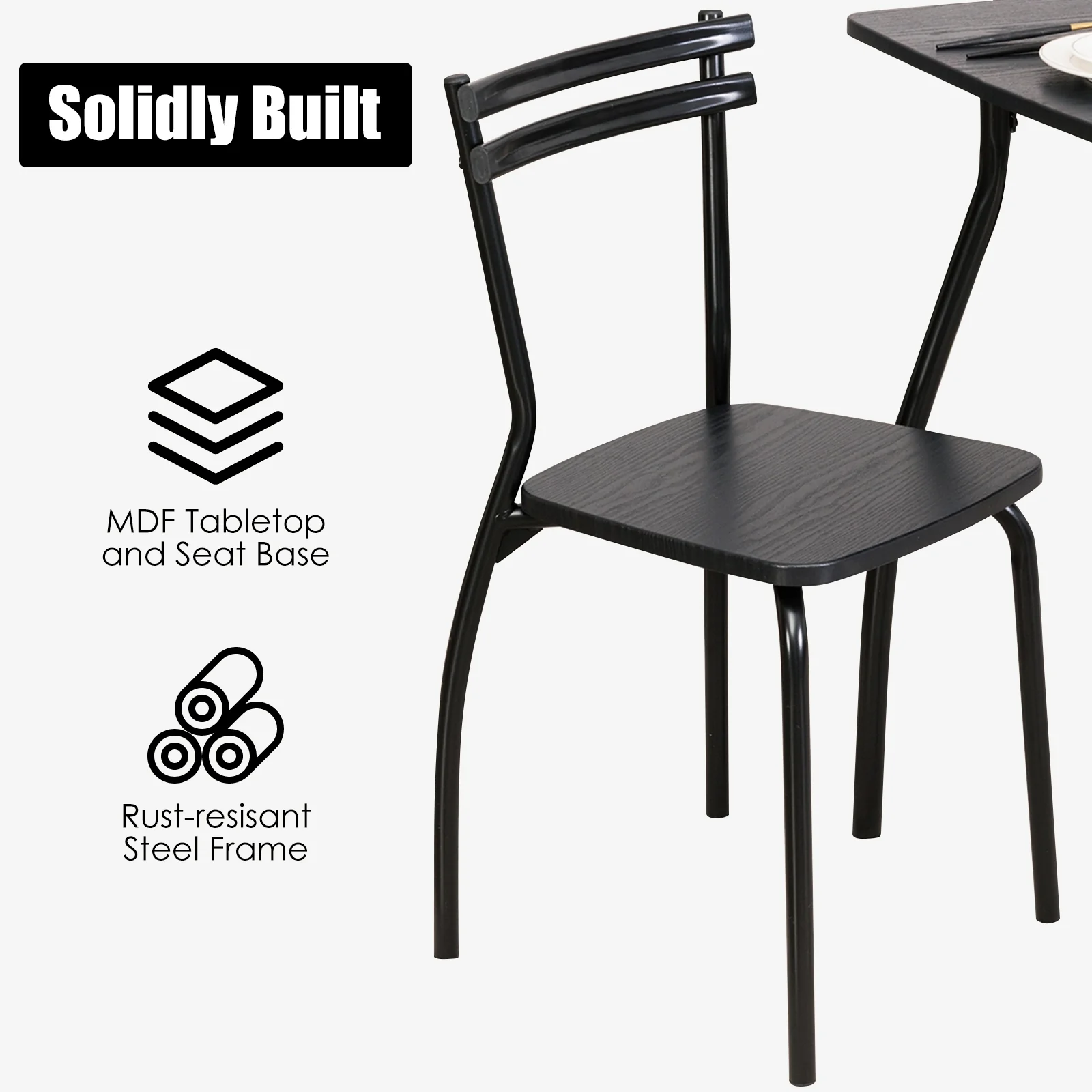 5 Piece Dining Table Set With 4 Chairs, Black - Image 6