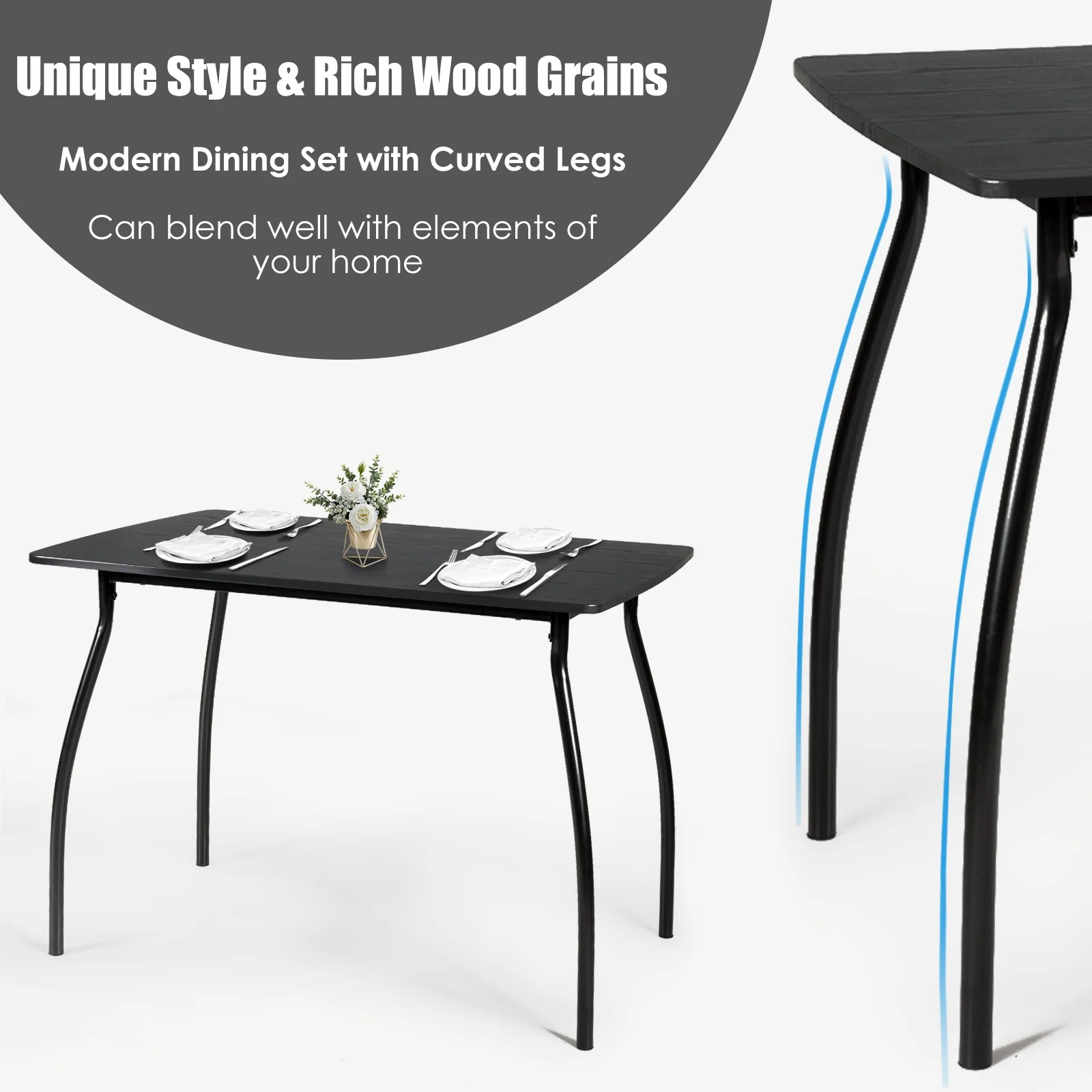 5 Piece Dining Table Set With 4 Chairs, Black - Image 9