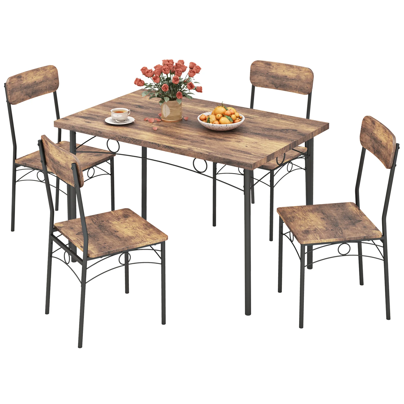 5-Piece Industrial Dining Table Set for 4 for Small Place Apartment, Brown - Image 4