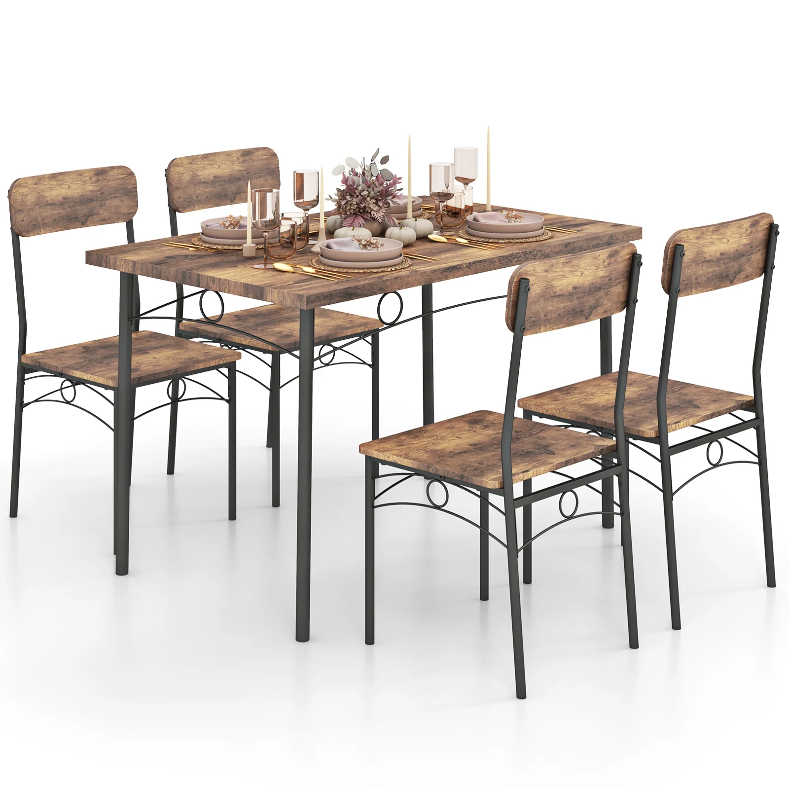 5-Piece Industrial Dining Table Set for 4 for Small Place Apartment, Brown - Image 5