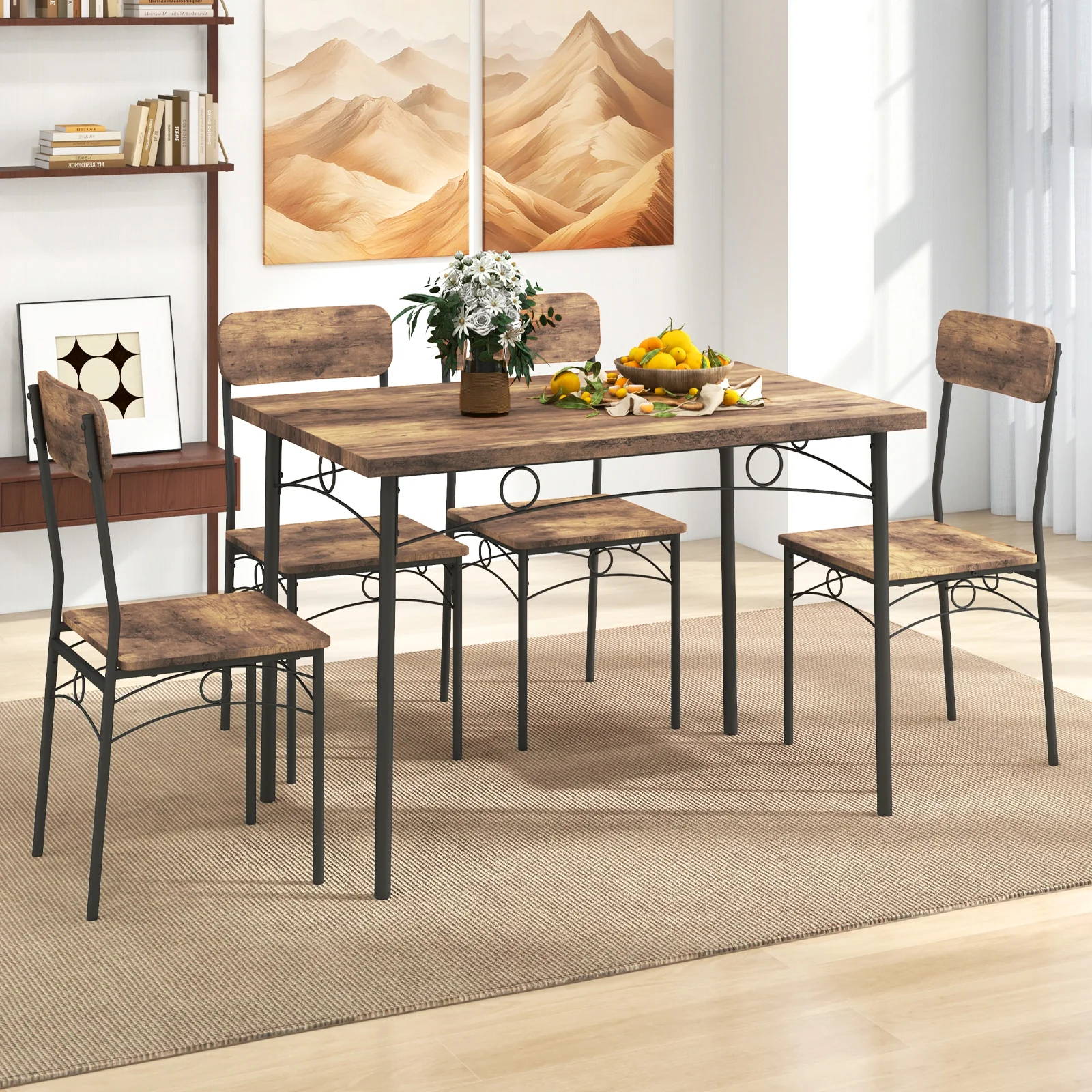 5-Piece Industrial Dining Table Set for 4 for Small Place Apartment, Brown - Image 7