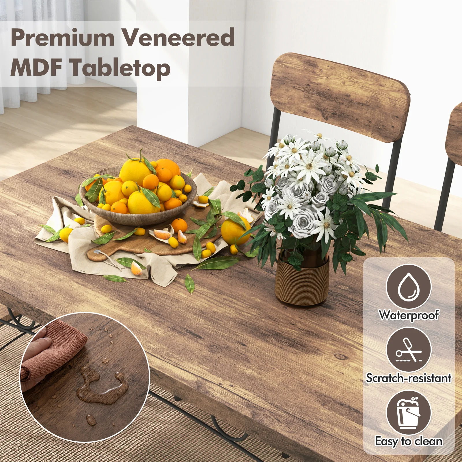 5-Piece Industrial Dining Table Set for 4 for Small Place Apartment, Brown - Image 9
