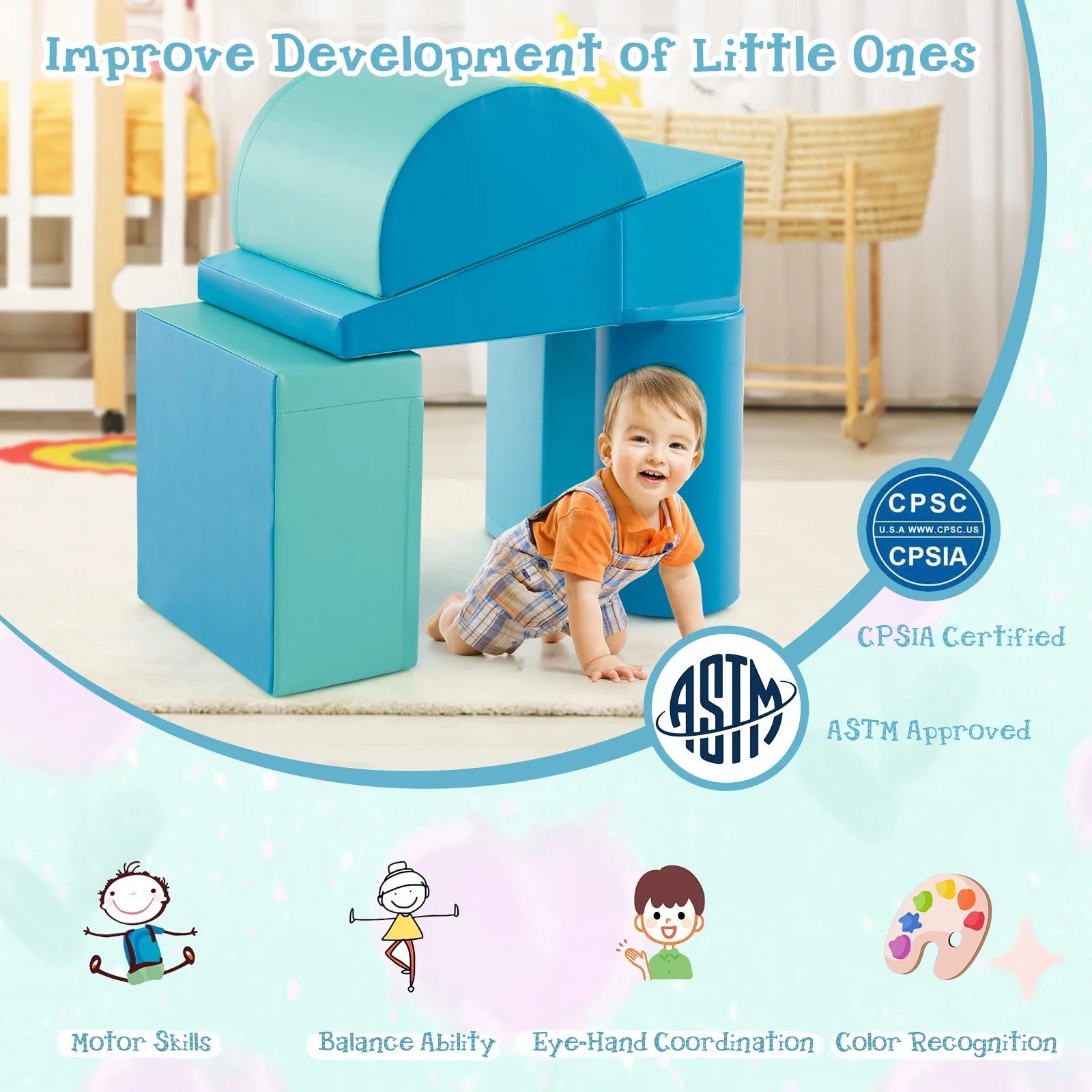 5-Piece Kids Climb And Crawl Activity Playset, Navy - Image 10