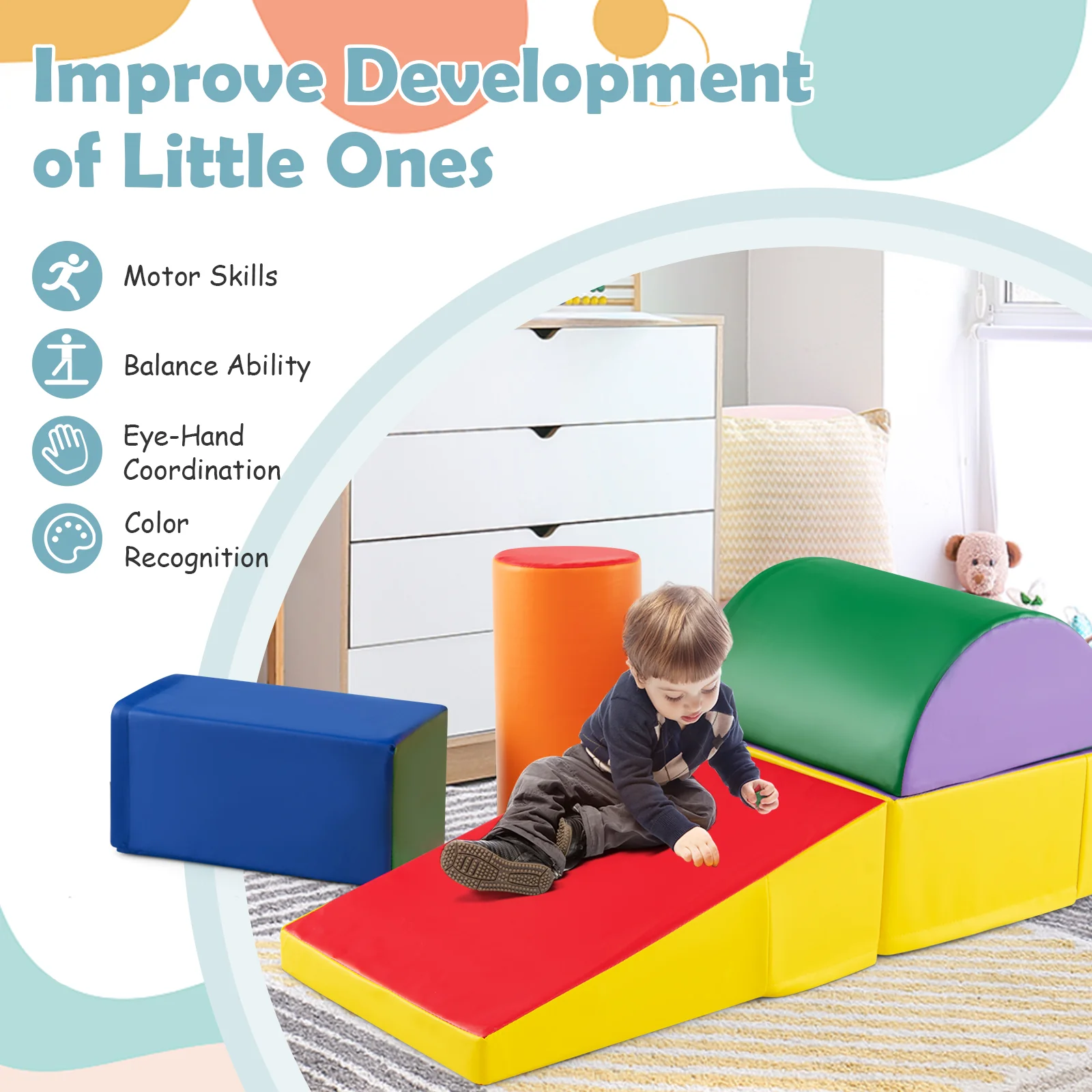 5-Piece Kids Climb & Crawl Activity Playset, Multicolor - Image 8