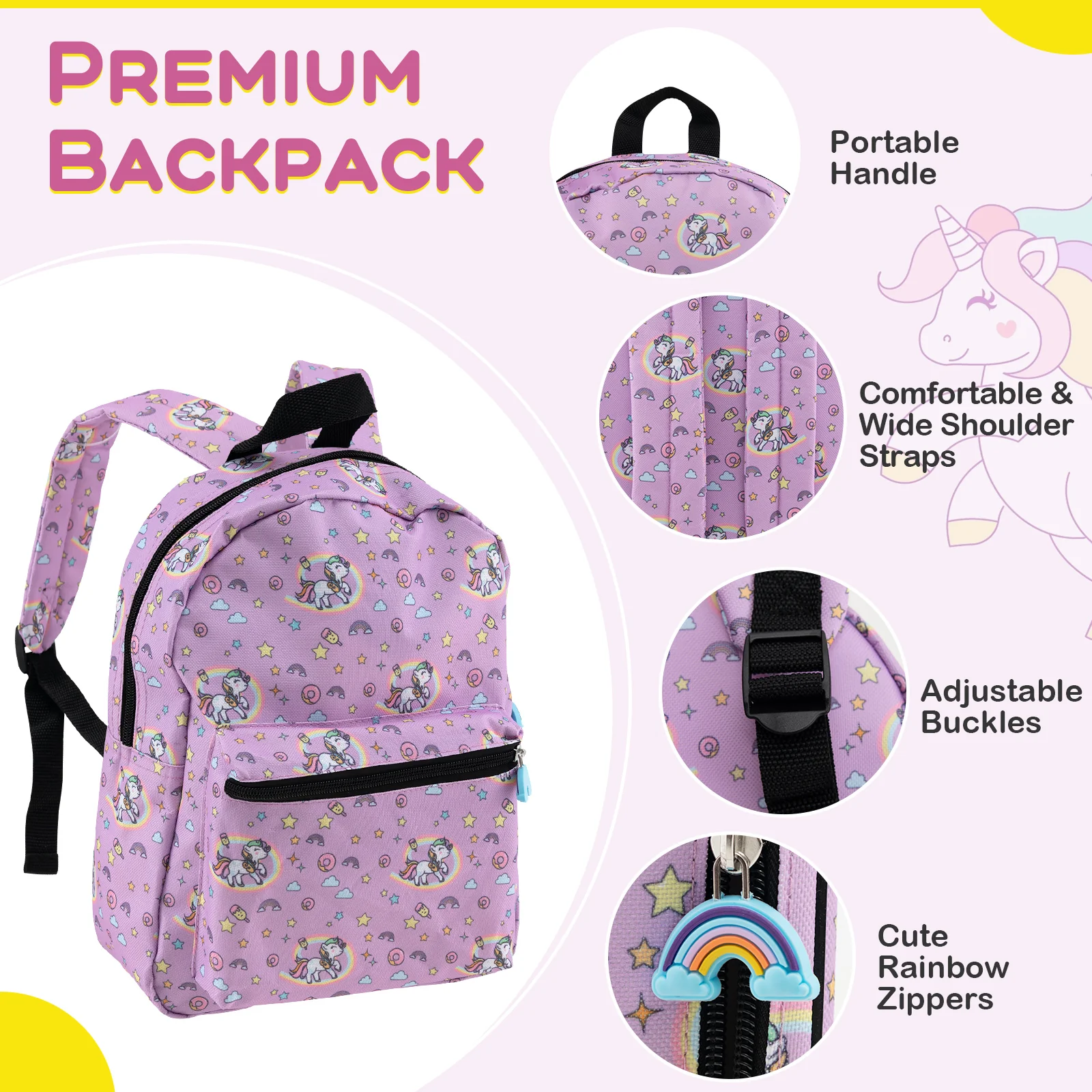5 Piece Kids Luggage Set, Backpack, Neck Pillow, Name Tag, Lunch Bag, Purple - Image 8