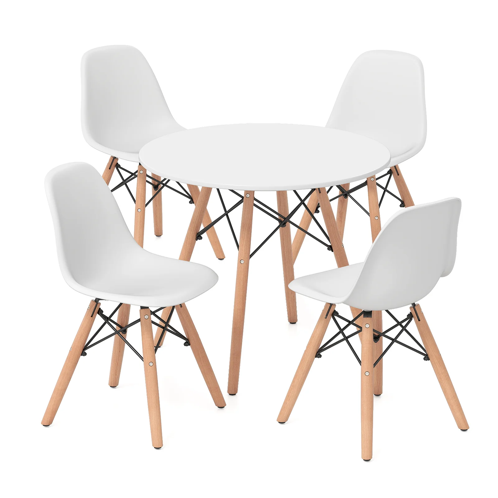 5-Piece Kids Mid-Century Modern Table Chairs Set, White - Image 4