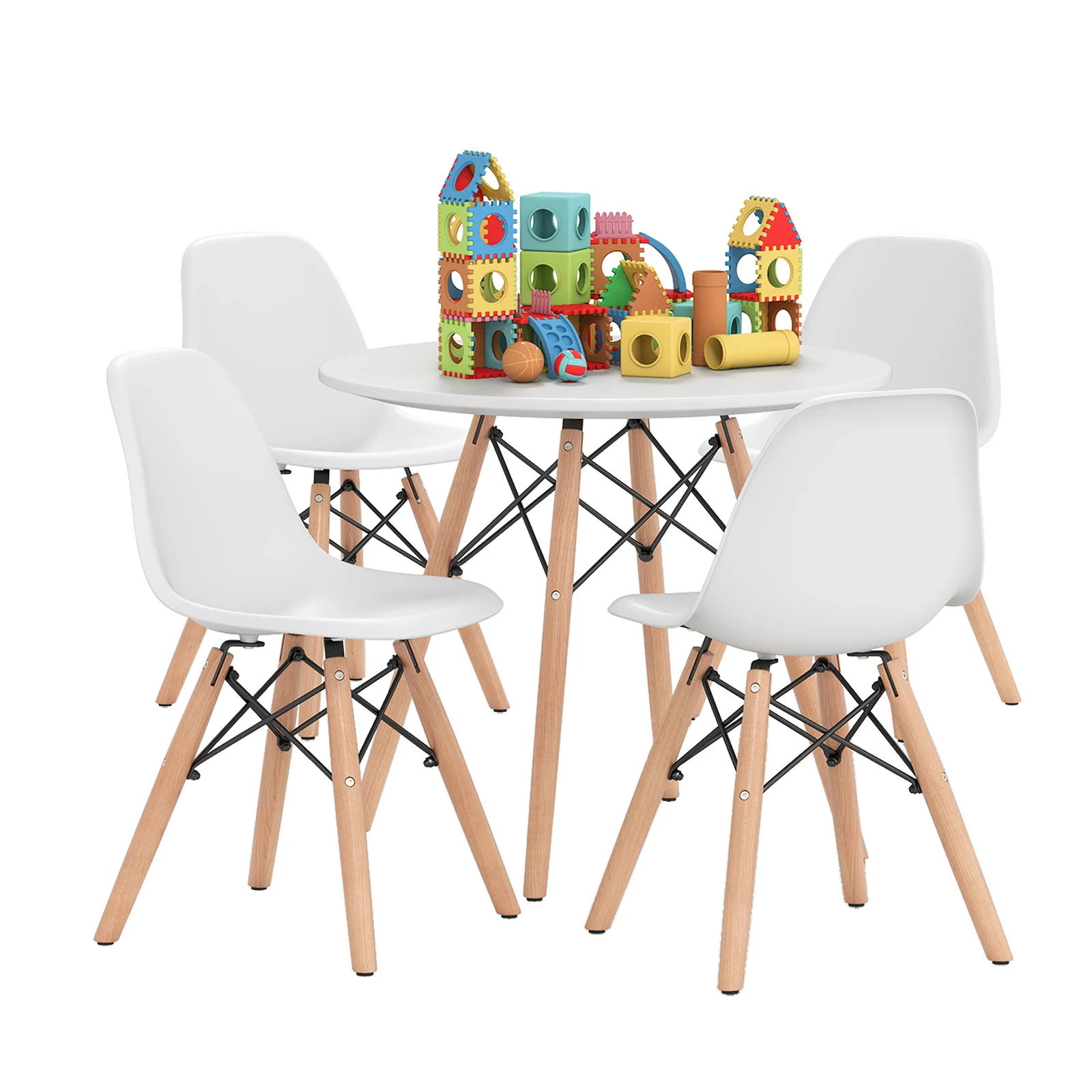 5-Piece Kids Mid-Century Modern Table Chairs Set, White - Image 5