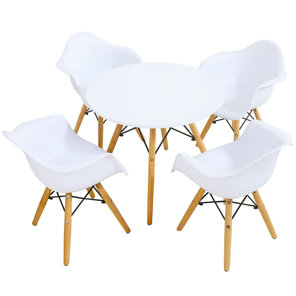 5 Piece Kids Modern Round Table Chair Set, White - Image 5