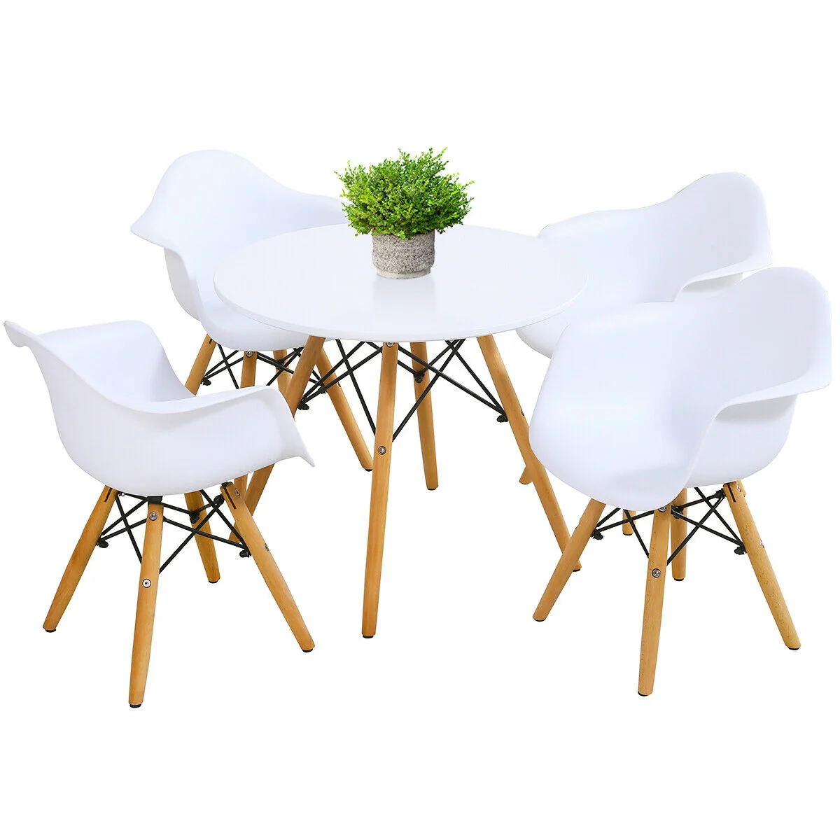 5 Piece Kids Modern Round Table Chair Set, White - Image 9