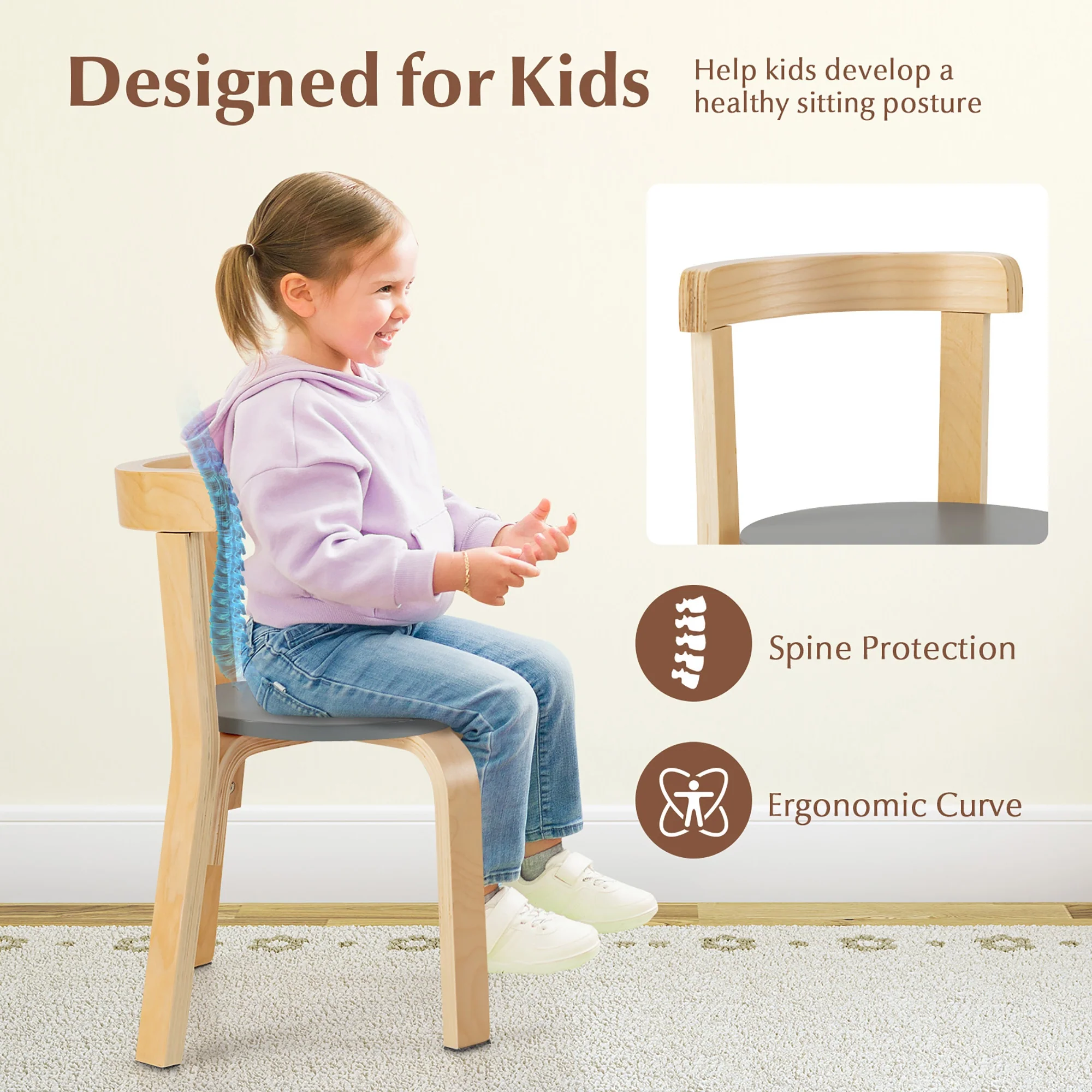 5-Piece Kids Wooden Activity Table And Chair Set, Gray - Image 10