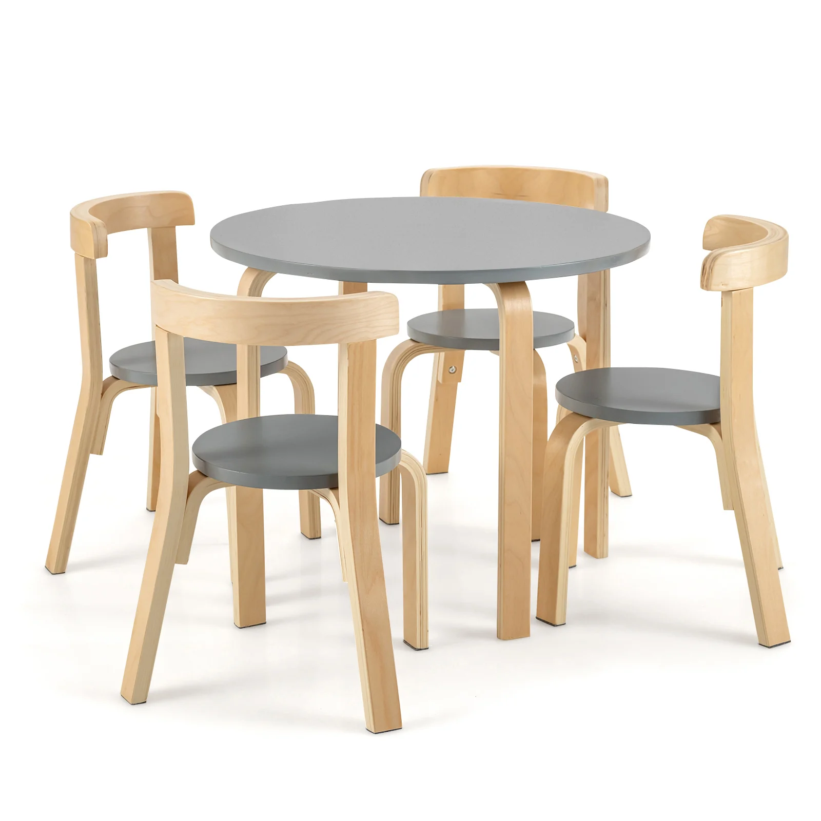 5-Piece Kids Wooden Activity Table And Chair Set, Gray - Image 4
