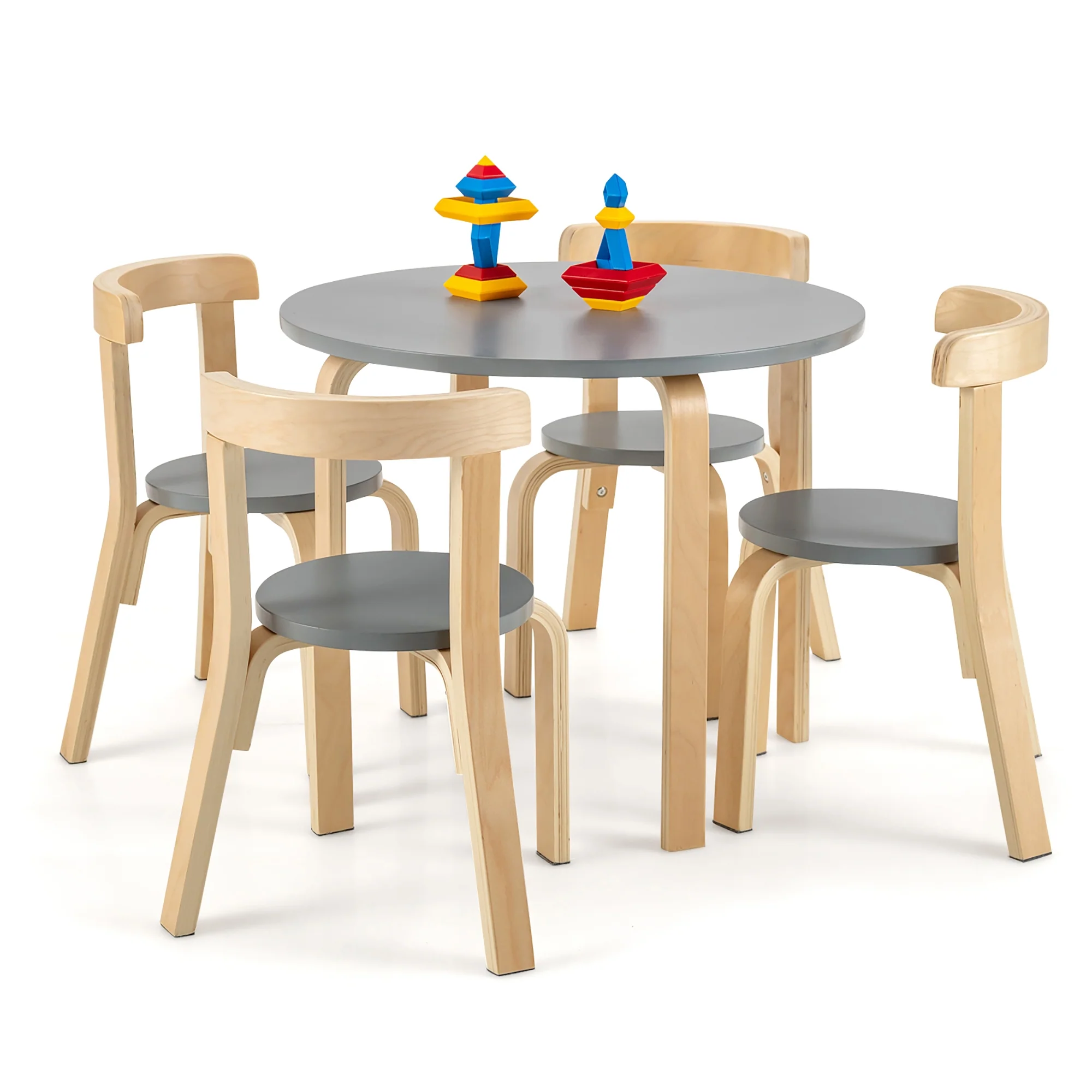 5-Piece Kids Wooden Activity Table And Chair Set, Gray - Image 5