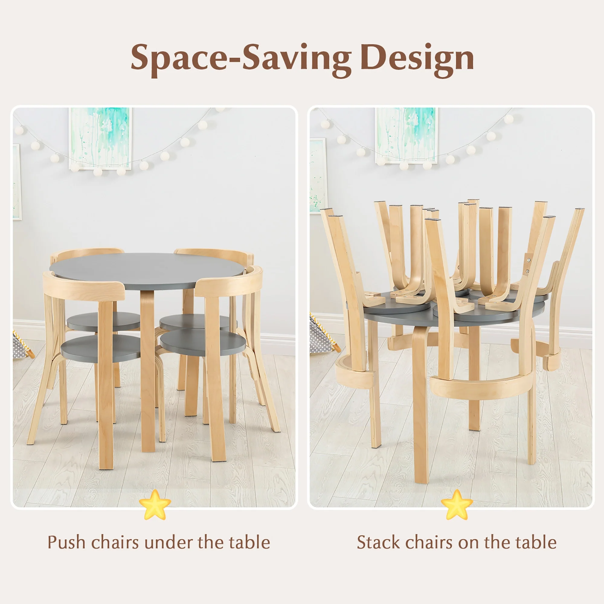 5-Piece Kids Wooden Activity Table And Chair Set, Gray - Image 9