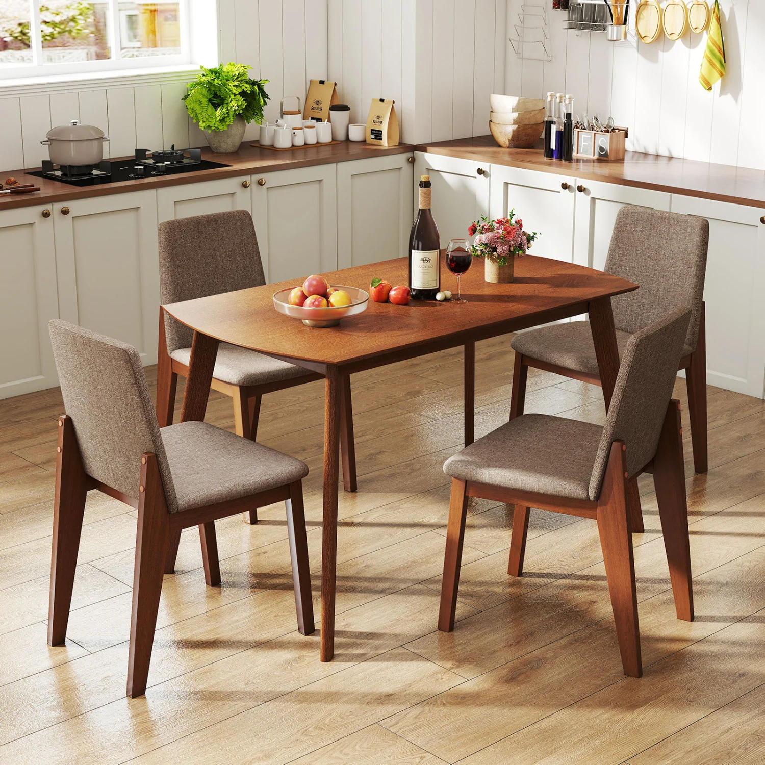 5-Piece Kitchen Table And Upholstered Chairs, Light Brown - Image 2