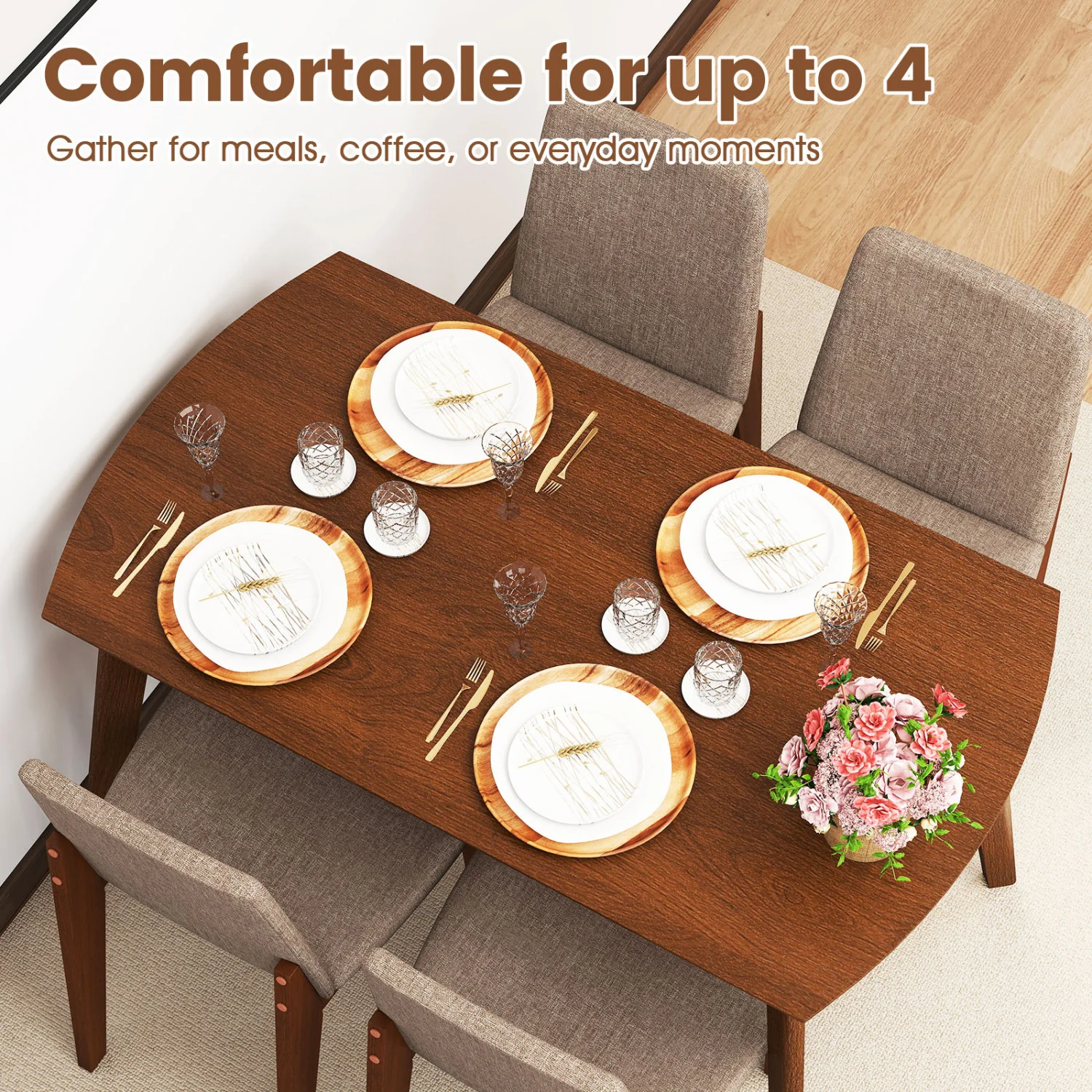 5-Piece Kitchen Table And Upholstered Chairs, Light Brown - Image 8