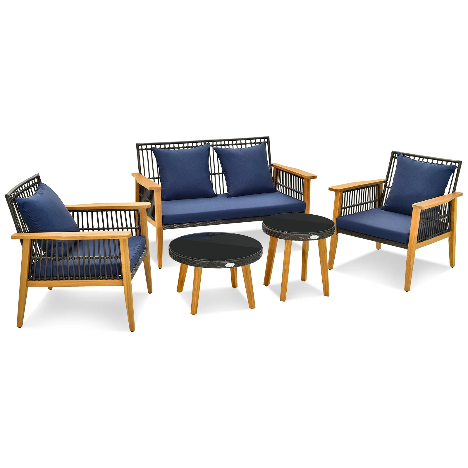 5 Piece Outdoor Conversation Set, 2 Coffee Tables, Navy - Image 5