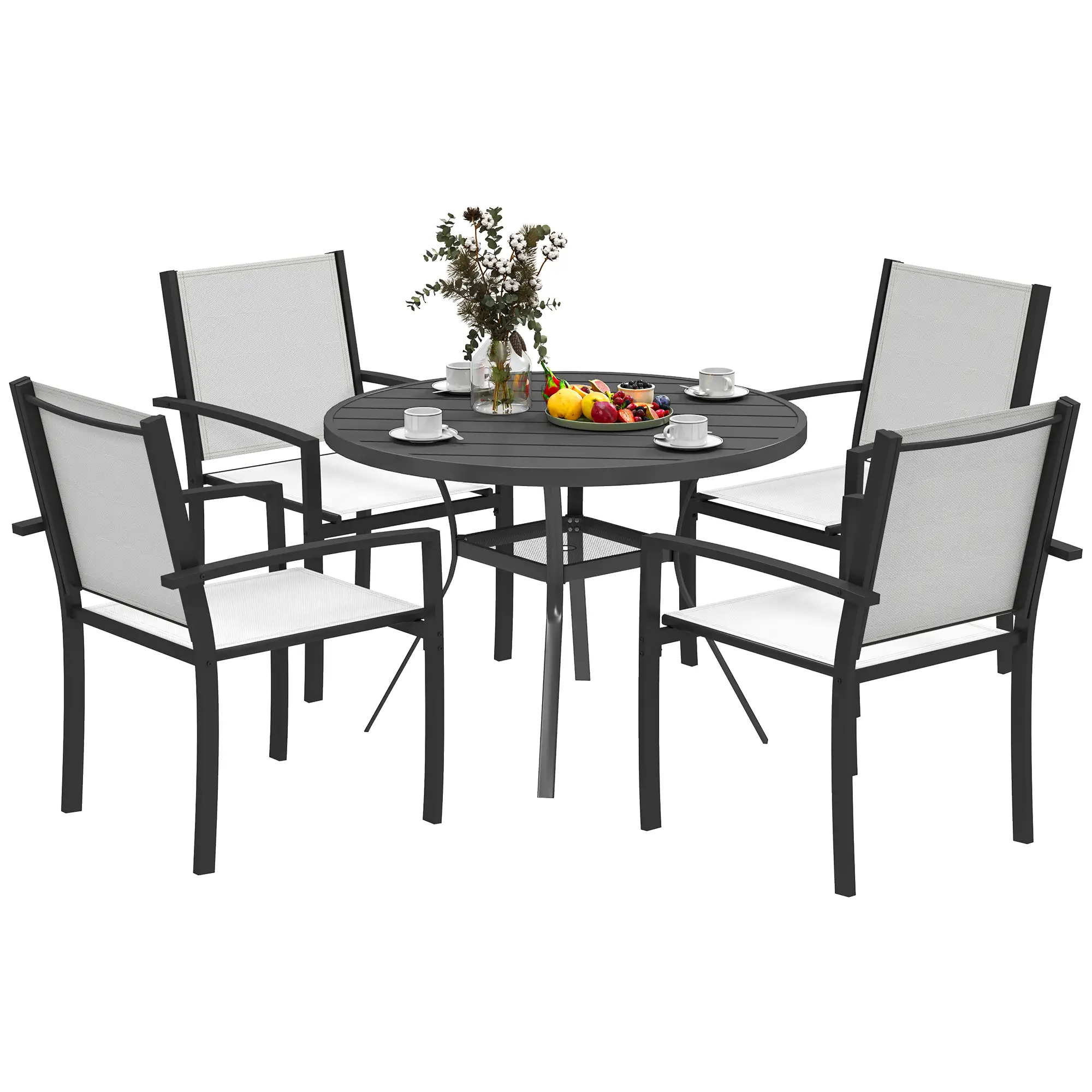 5 Piece Outdoor Dining Set, Round Table, 4 Stackable Chairs - Image 11