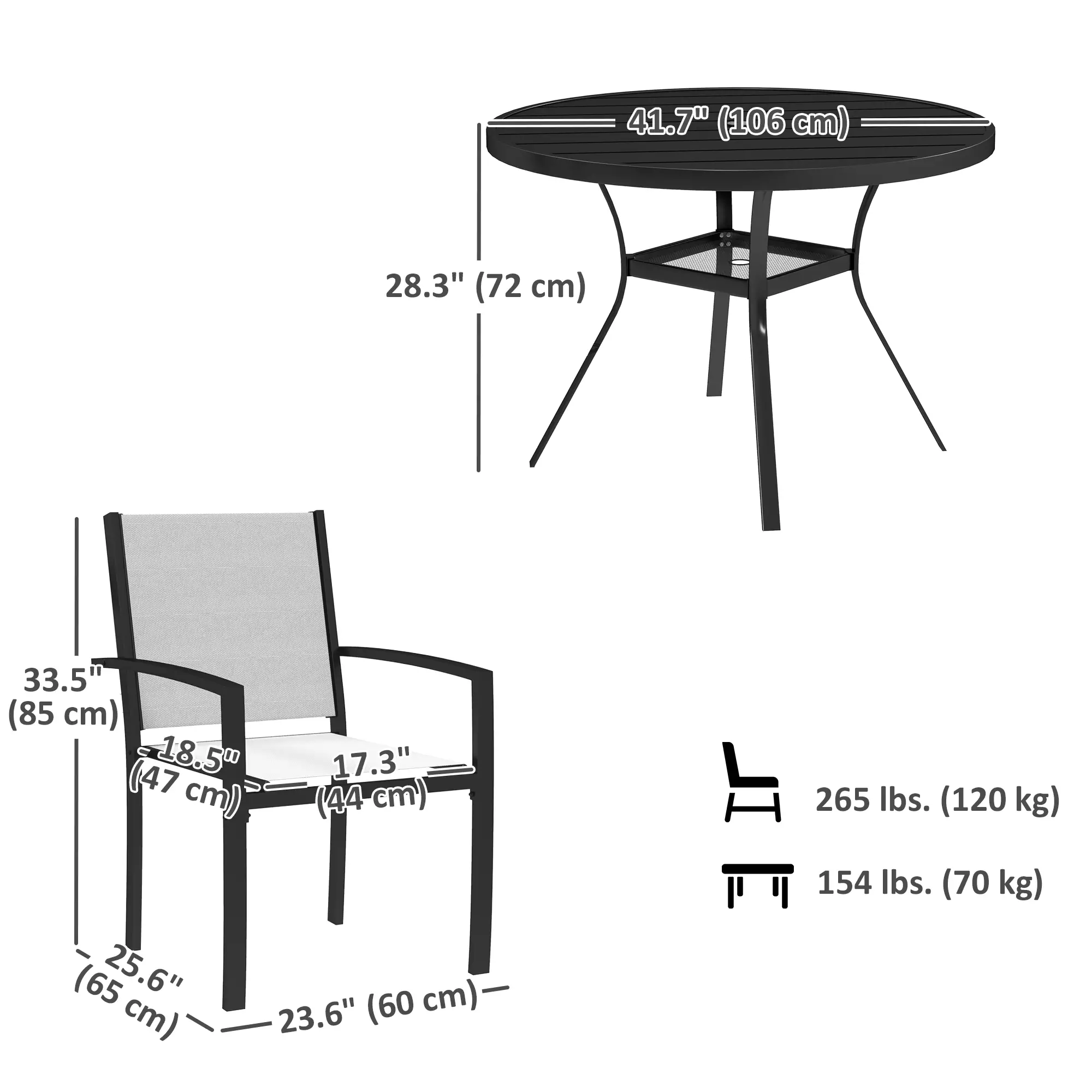 5 Piece Outdoor Dining Set, Round Table, 4 Stackable Chairs - Image 3