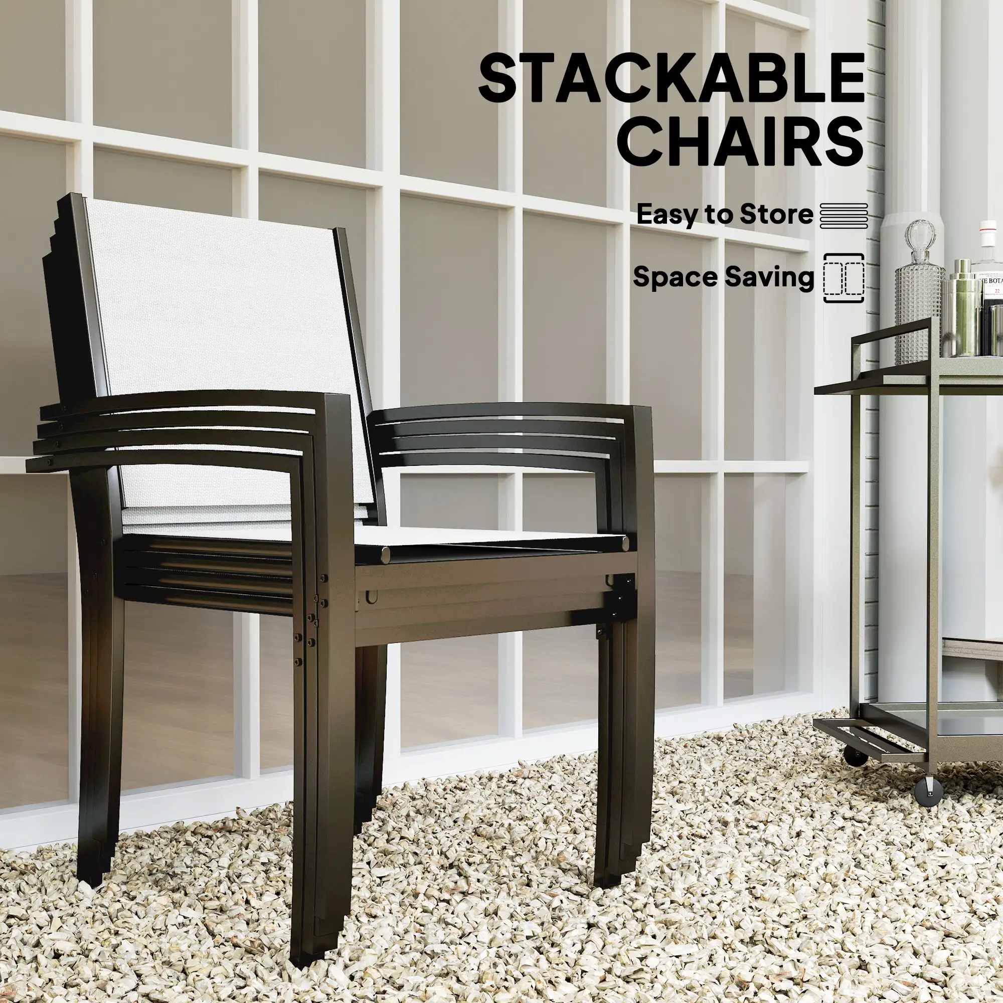 5 Piece Outdoor Dining Set, Round Table, 4 Stackable Chairs - Image 4