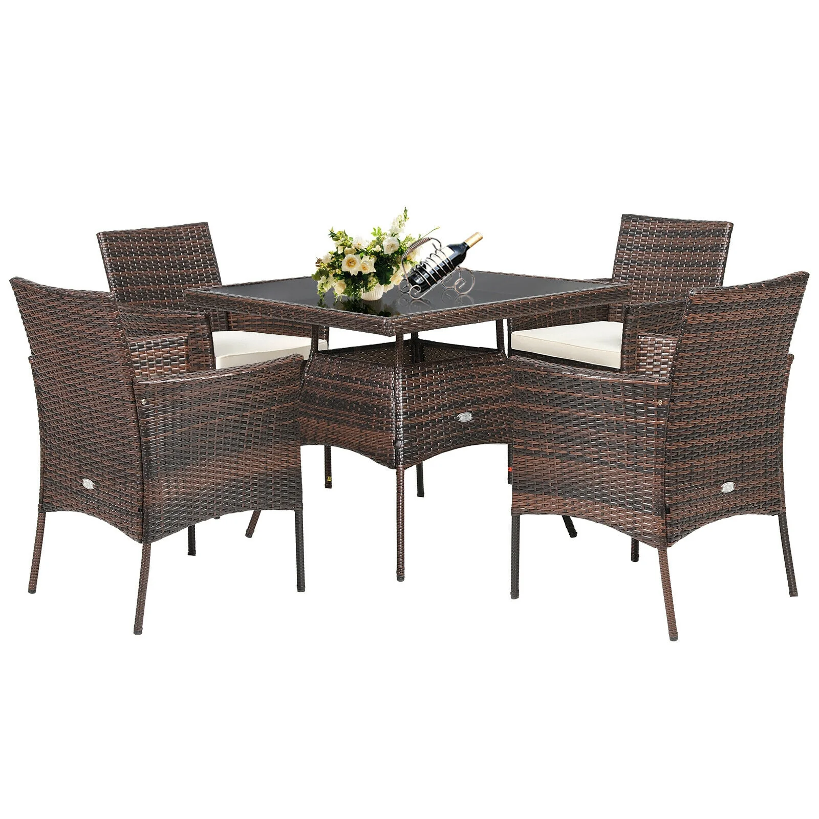 5 Piece Outdoor Dining Table Set, 1 Table 4 Sofas, Brown - Image 4