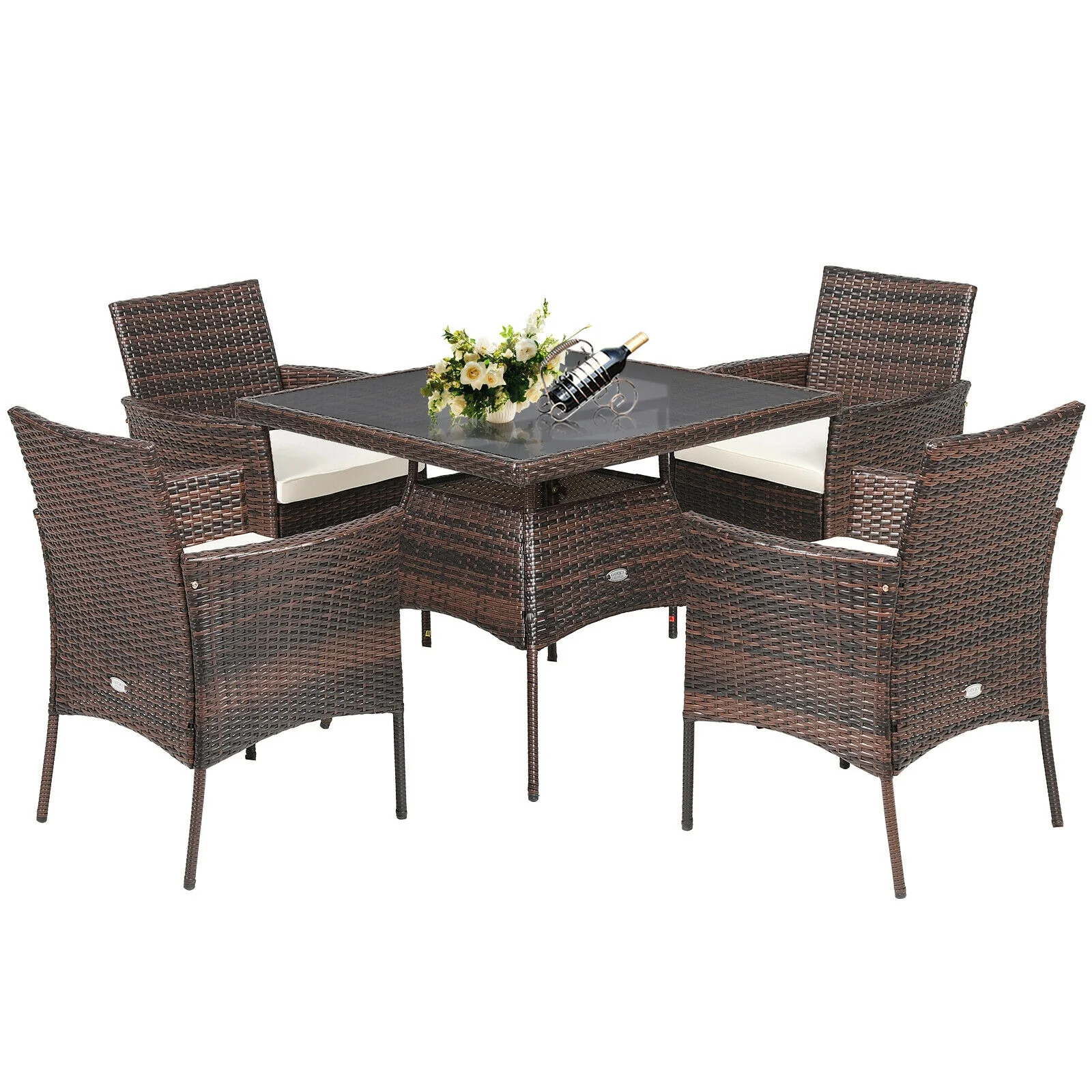 5 Piece Outdoor Dining Table Set, 1 Table 4 Sofas, Brown - Image 5