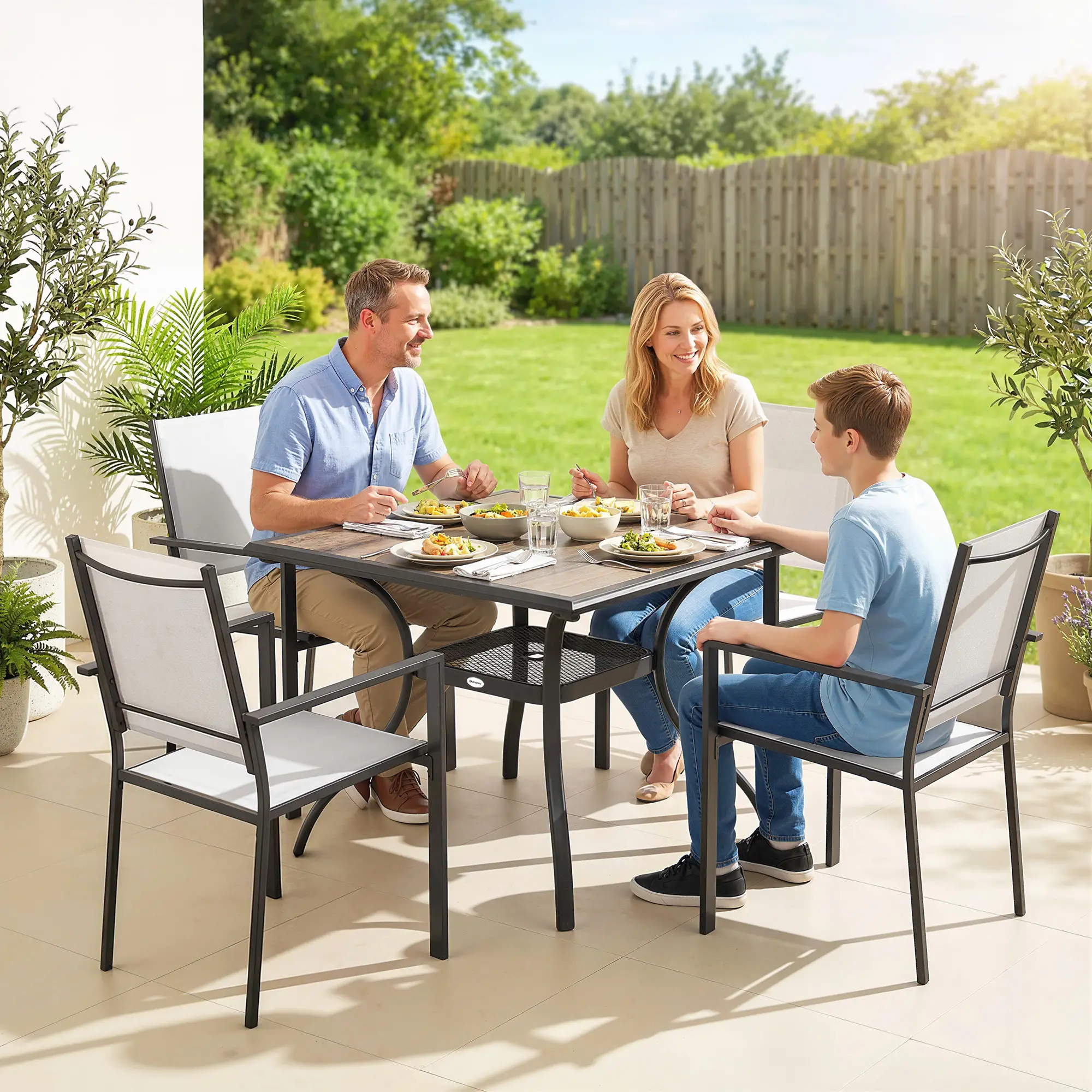 5 Piece Outdoor Patio Dining Set, Table And 4 Stackable Chairs - Image 10