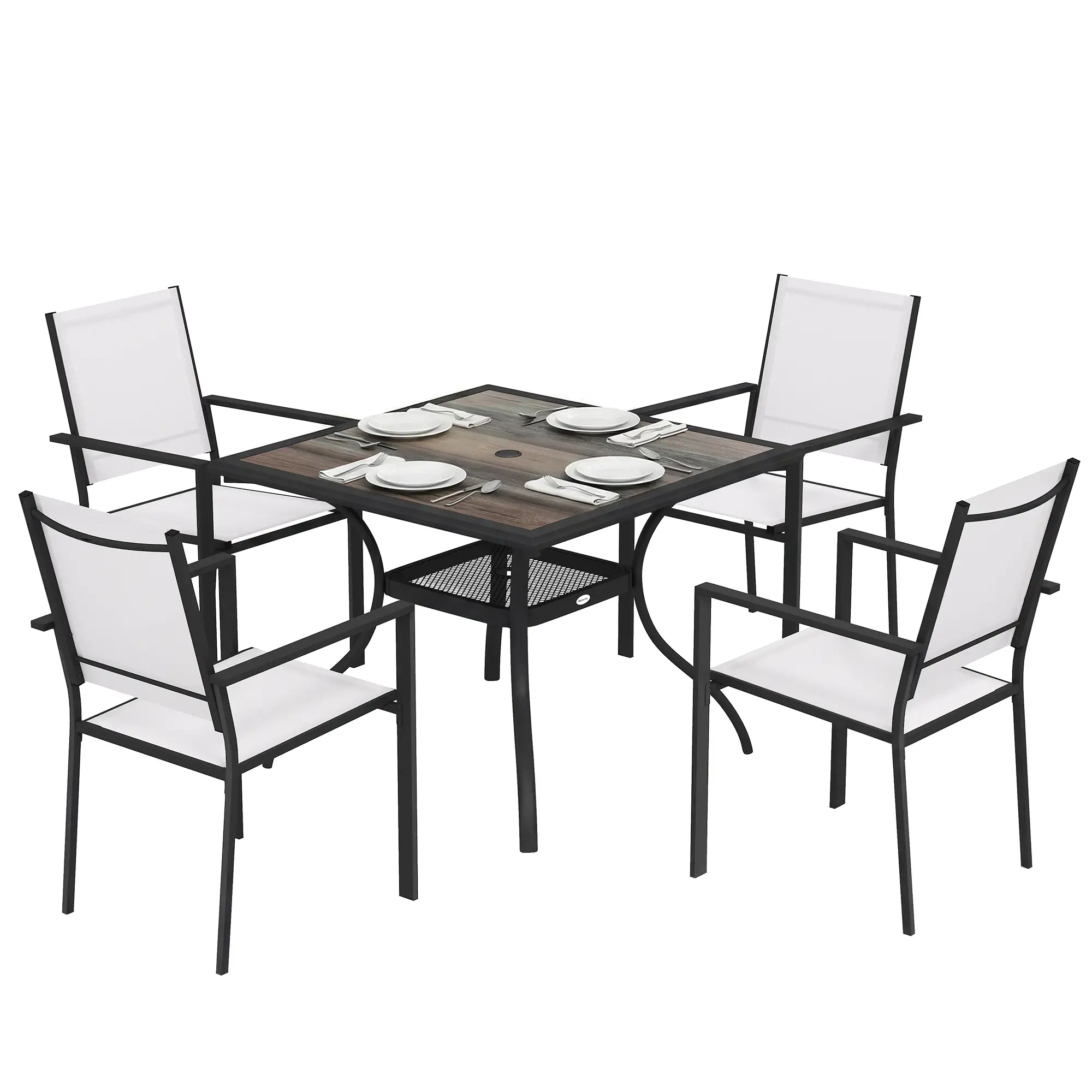 5 Piece Outdoor Patio Dining Set, Table And 4 Stackable Chairs - Image 11