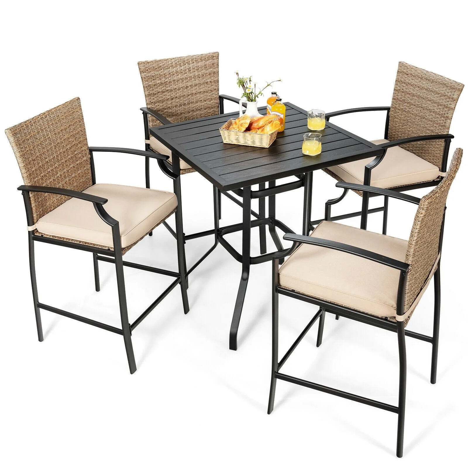 5 Piece Outdoor Rattan Bistro Set, Black - Image 11