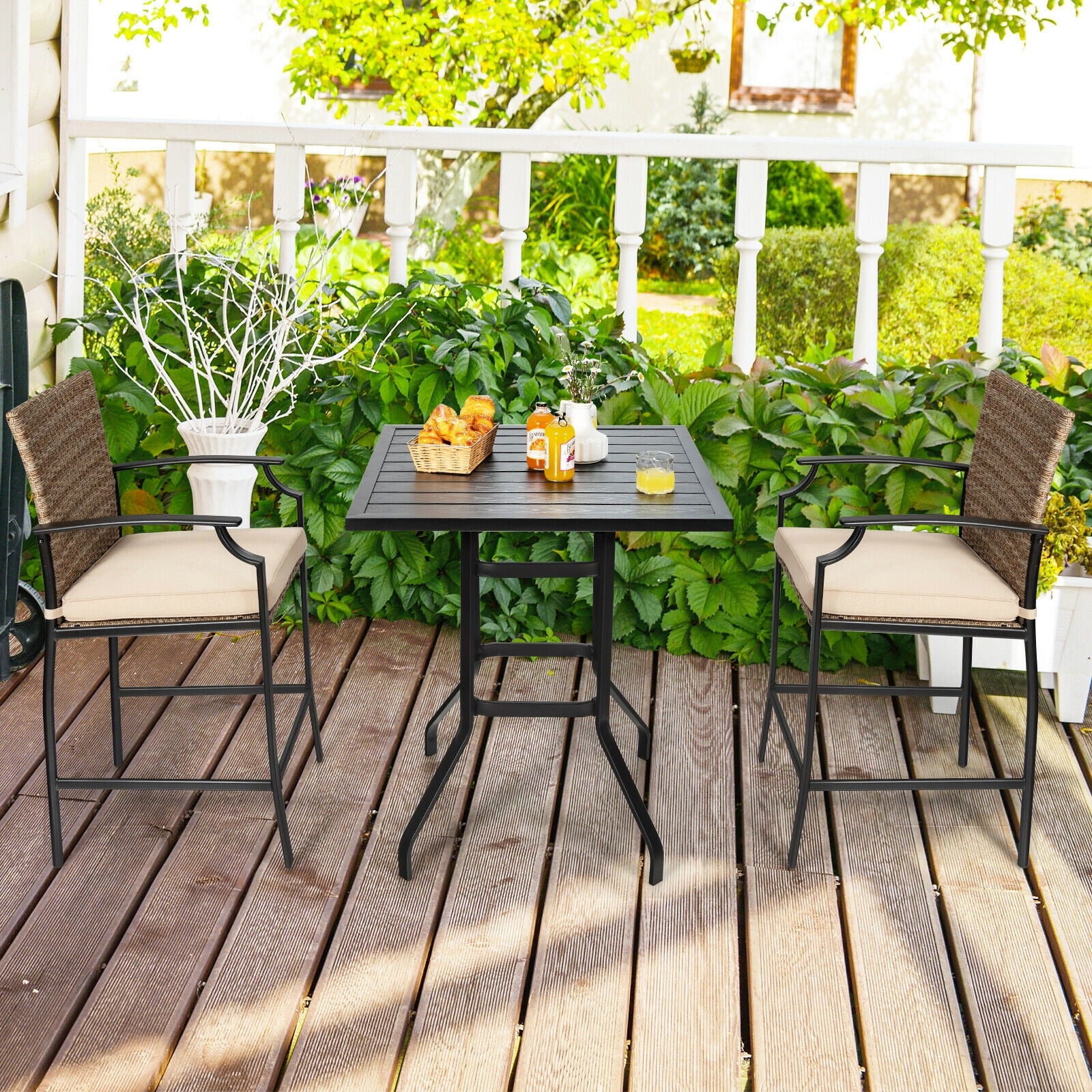5 Piece Outdoor Rattan Bistro Set, Black - Image 7
