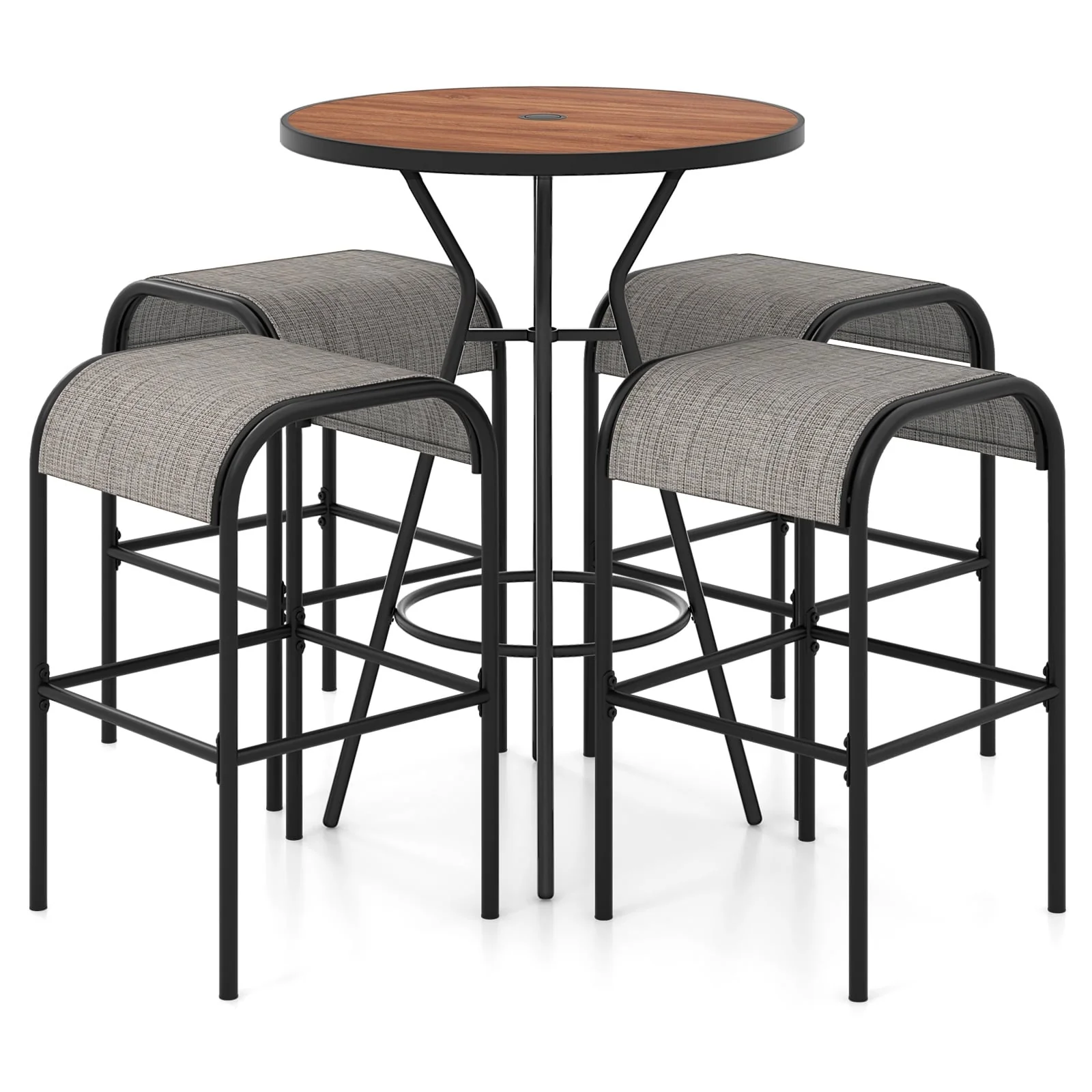 5 Piece Outdoor Round Bar Table Set, 1.6 Inches Umbrella Hole - Image 4
