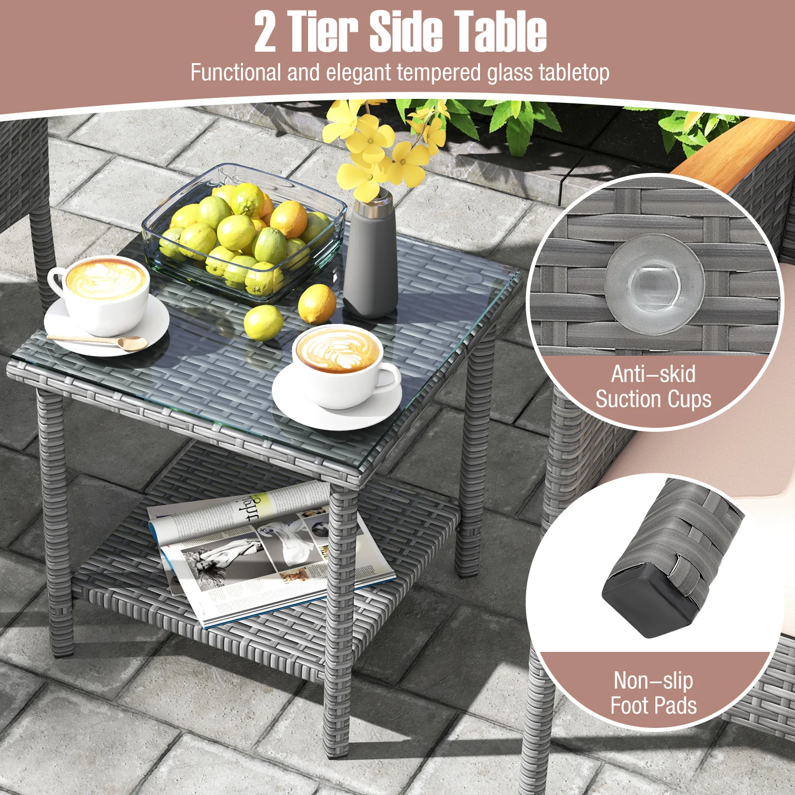 5 Piece Patio Conversation Set, Soft Cushions, Ottomans, Beige - Image 10