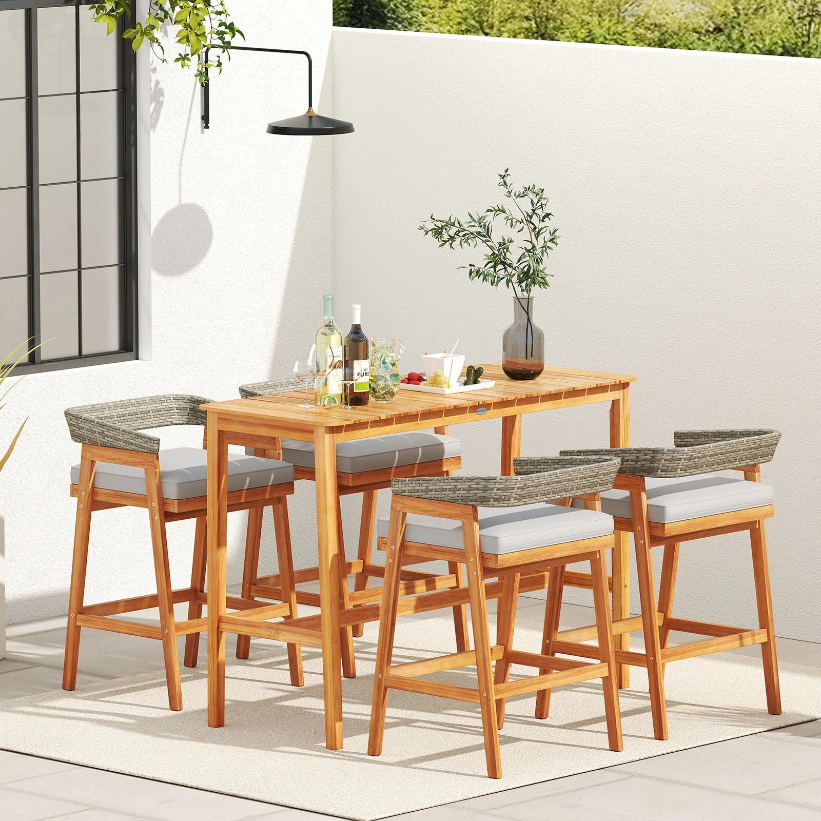5 Piece Patio Counter Height Bar Set, 4 Cushioned Barstools - Image 2