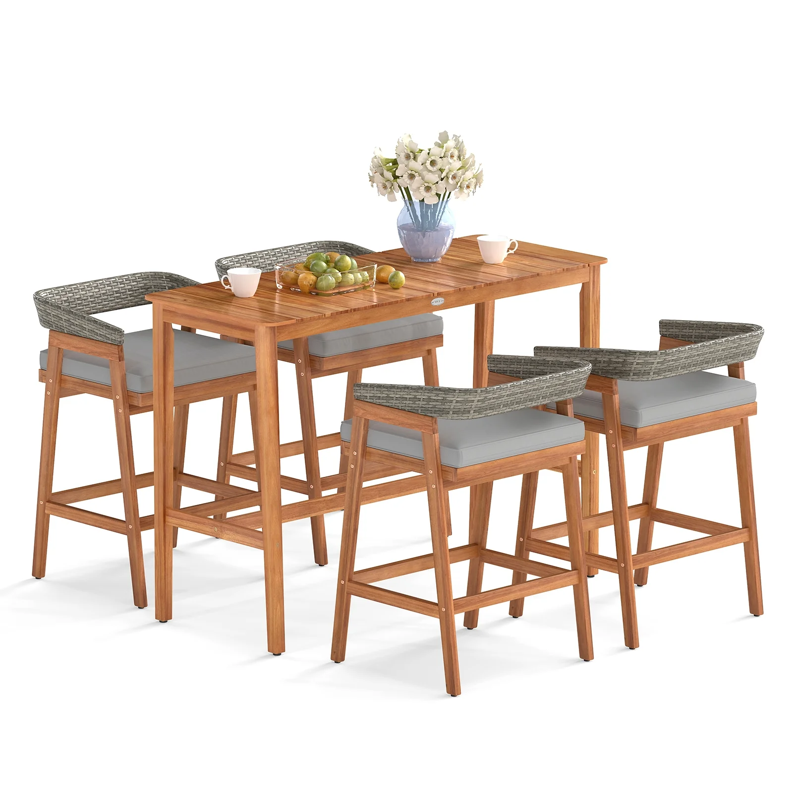 5 Piece Patio Counter Height Bar Set, 4 Cushioned Barstools - Image 4