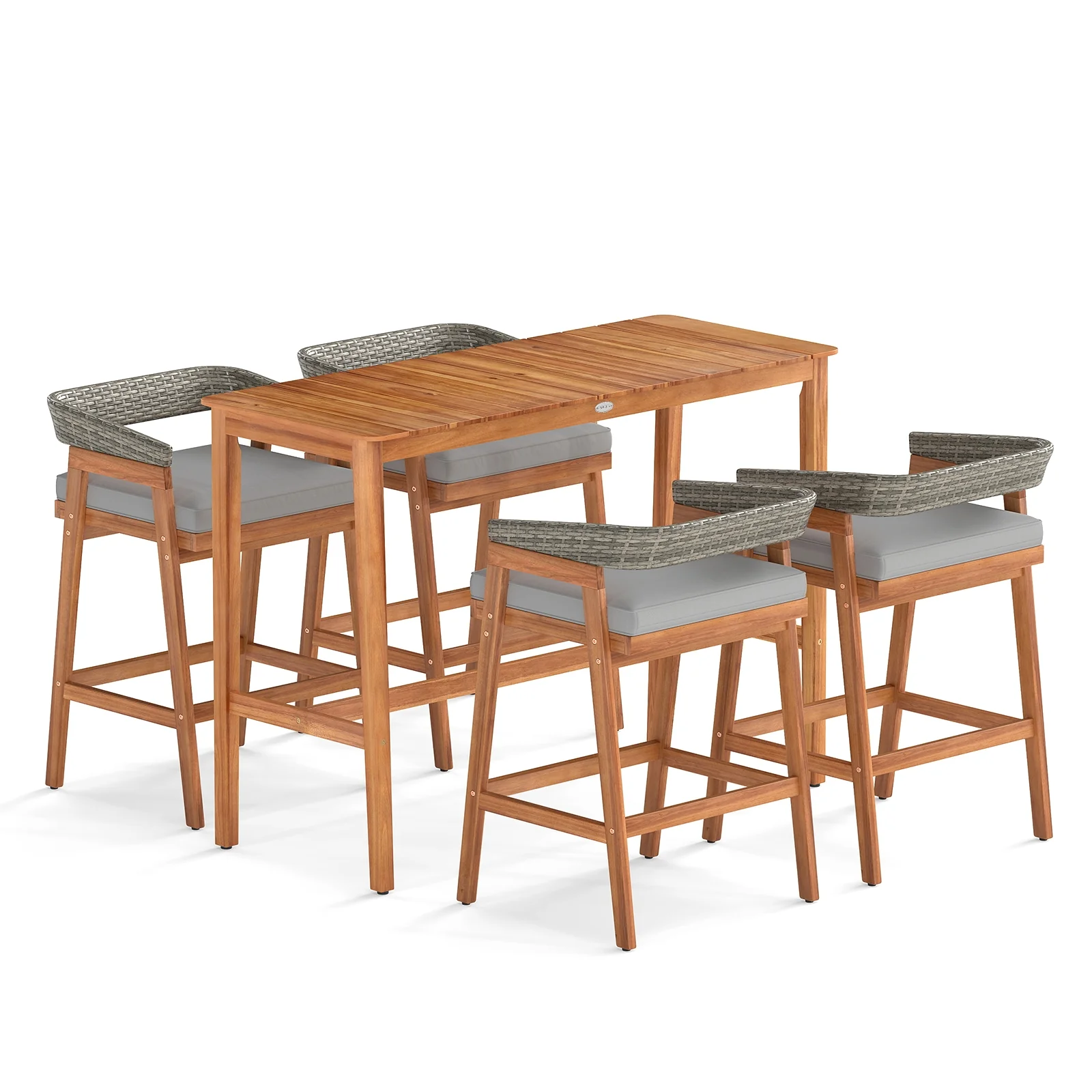 5 Piece Patio Counter Height Bar Set, 4 Cushioned Barstools - Image 5