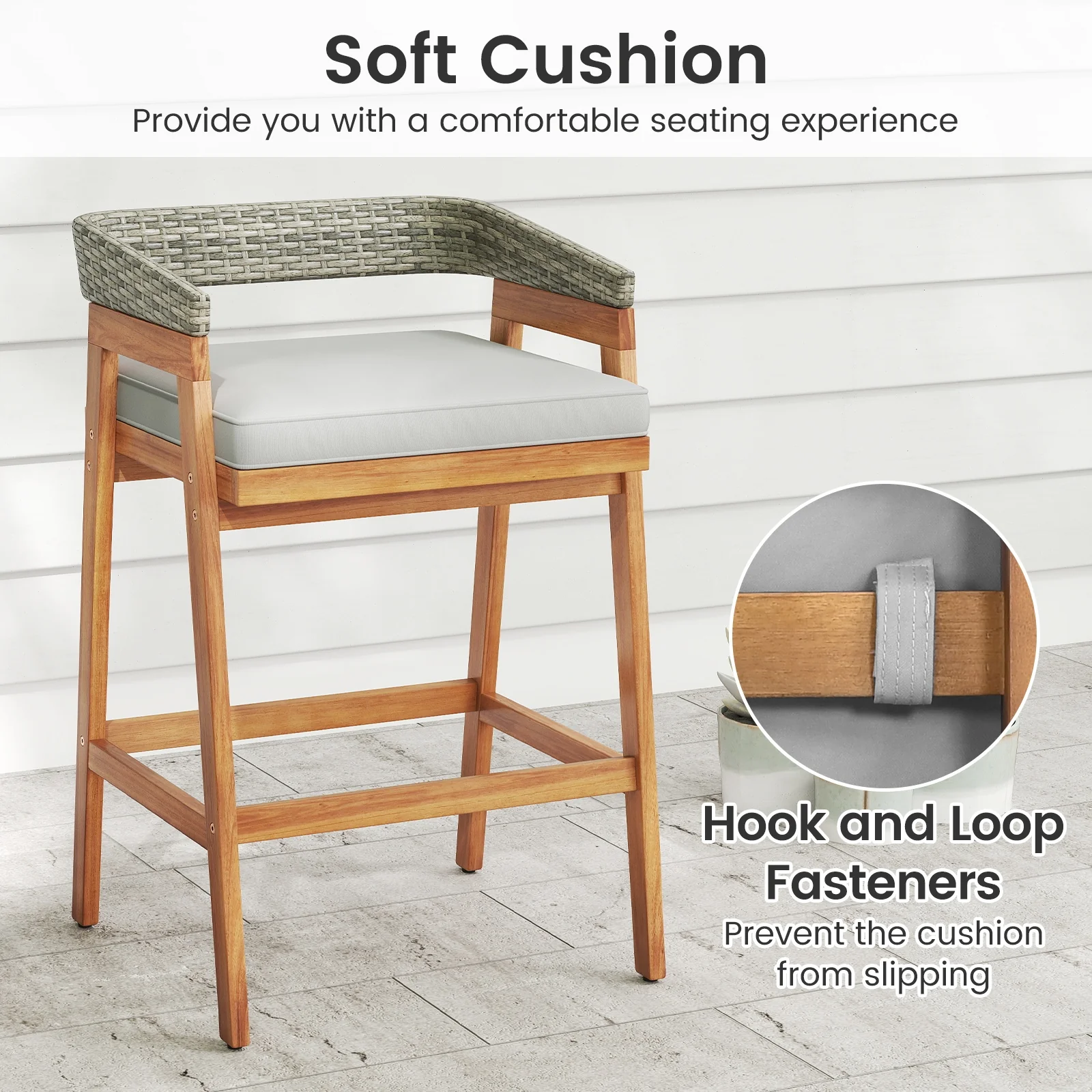 5 Piece Patio Counter Height Bar Set, 4 Cushioned Barstools - Image 9