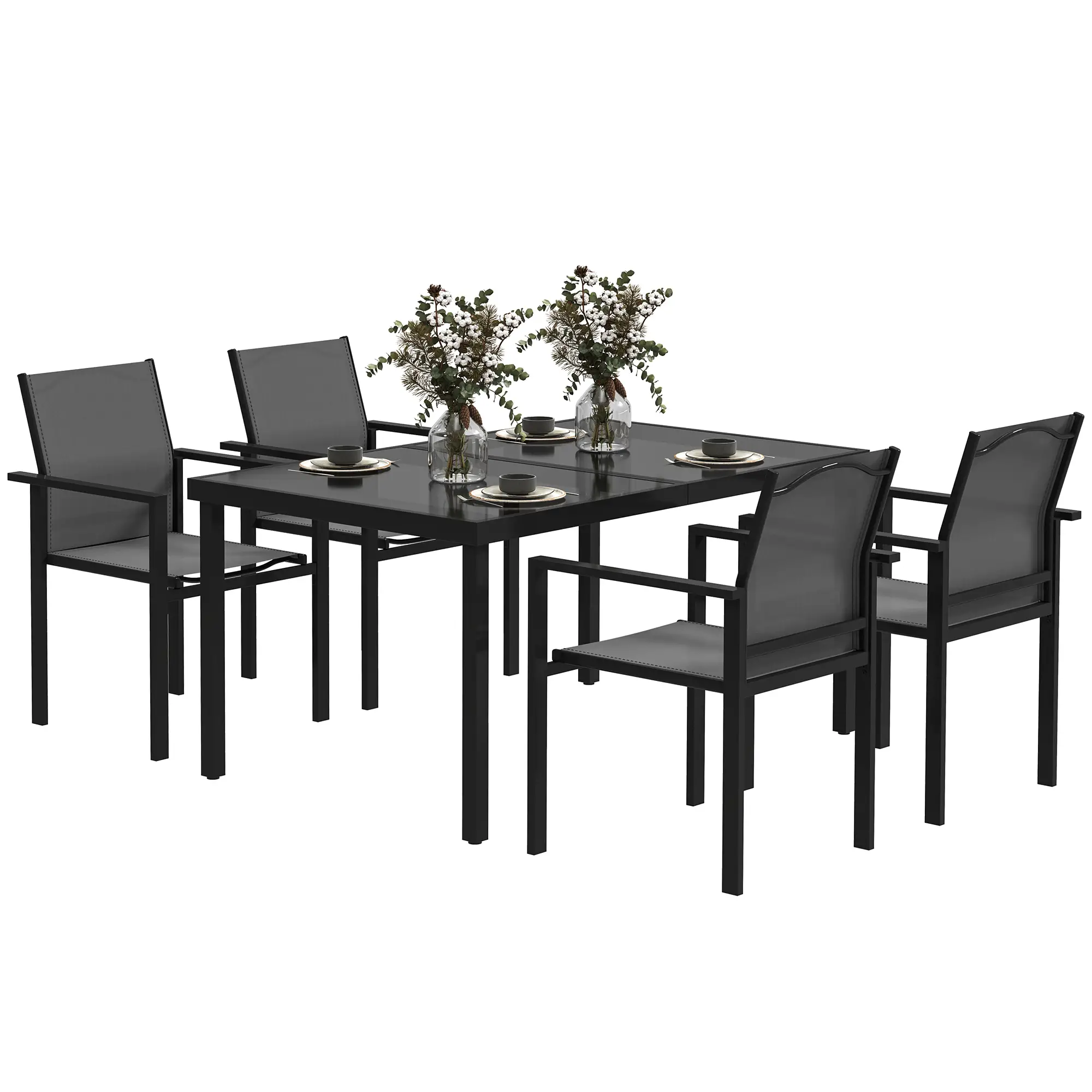 5 Piece Patio Dining Set, 4 Stackable Chairs, Tempered Glass Top - Image 11