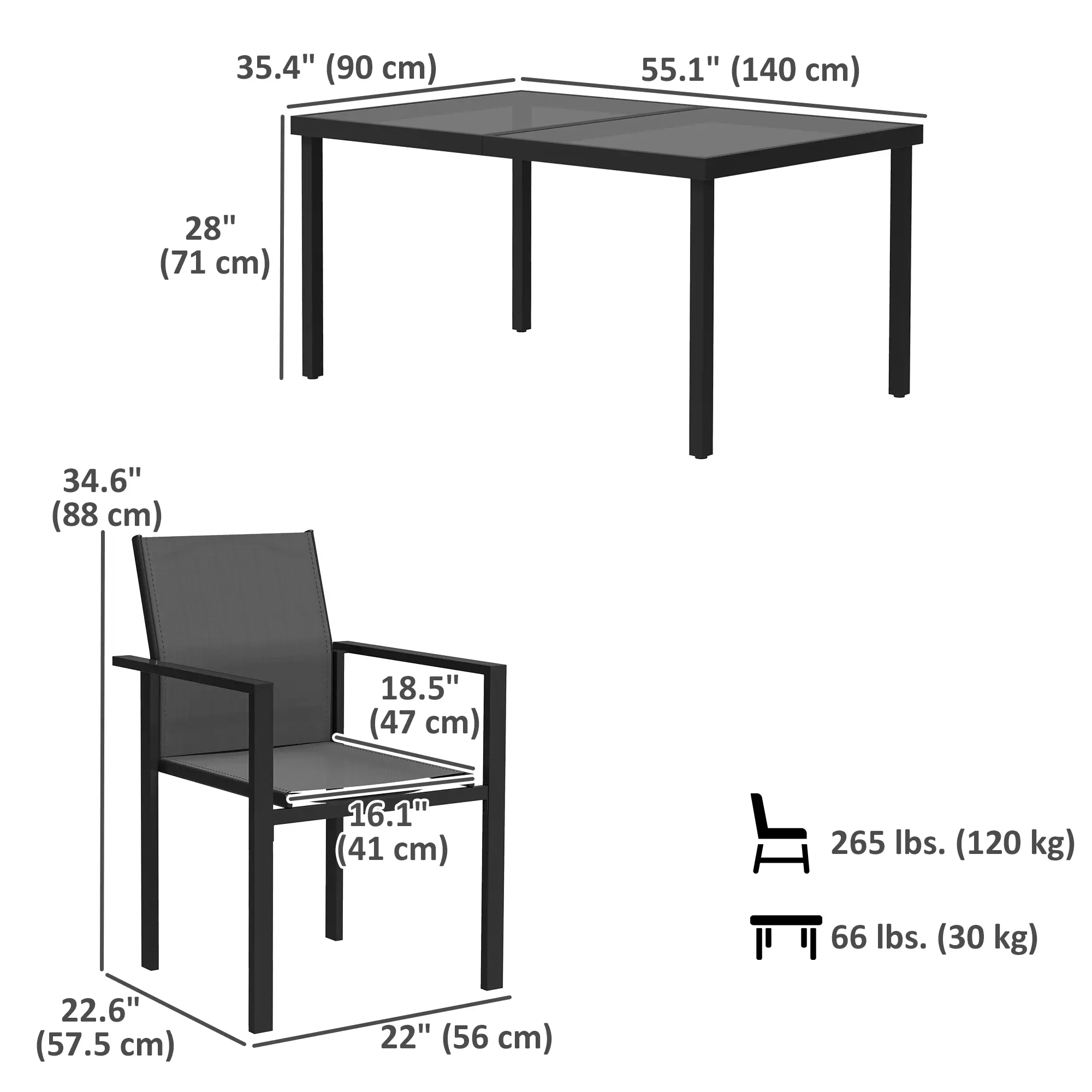 5 Piece Patio Dining Set, 4 Stackable Chairs, Tempered Glass Top - Image 3