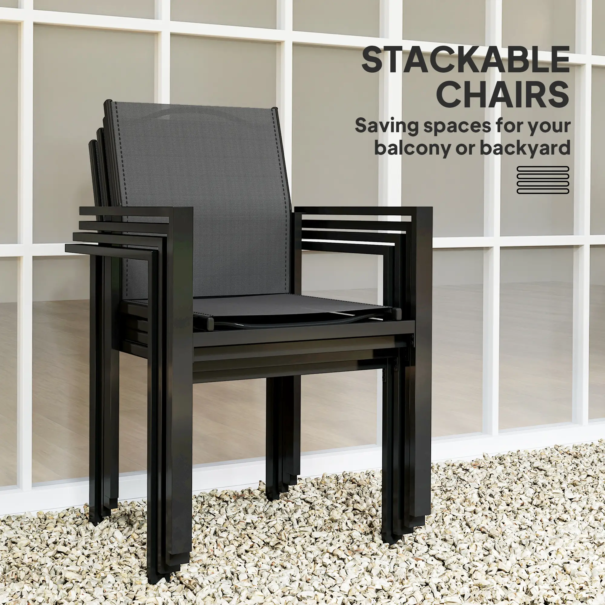 5 Piece Patio Dining Set, 4 Stackable Chairs, Tempered Glass Top - Image 5