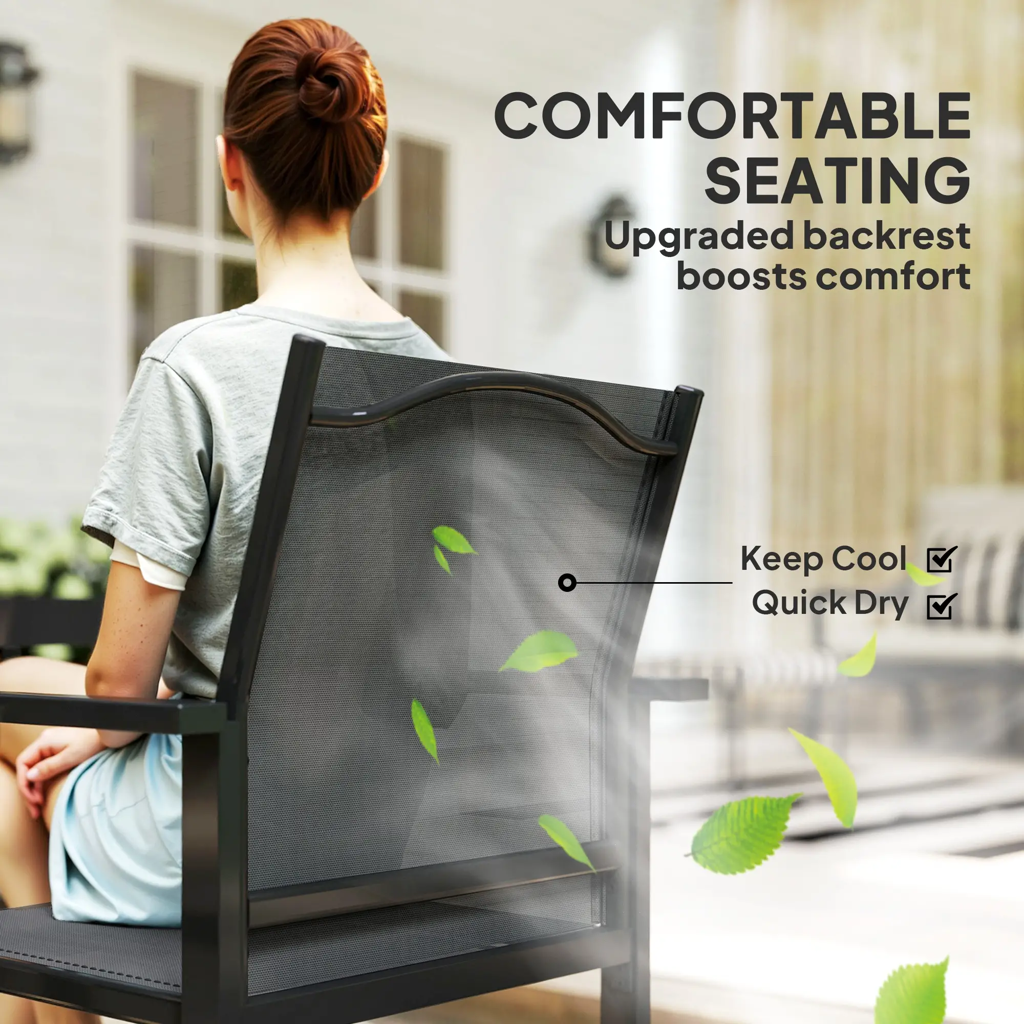 5 Piece Patio Dining Set, 4 Stackable Chairs, Tempered Glass Top - Image 9