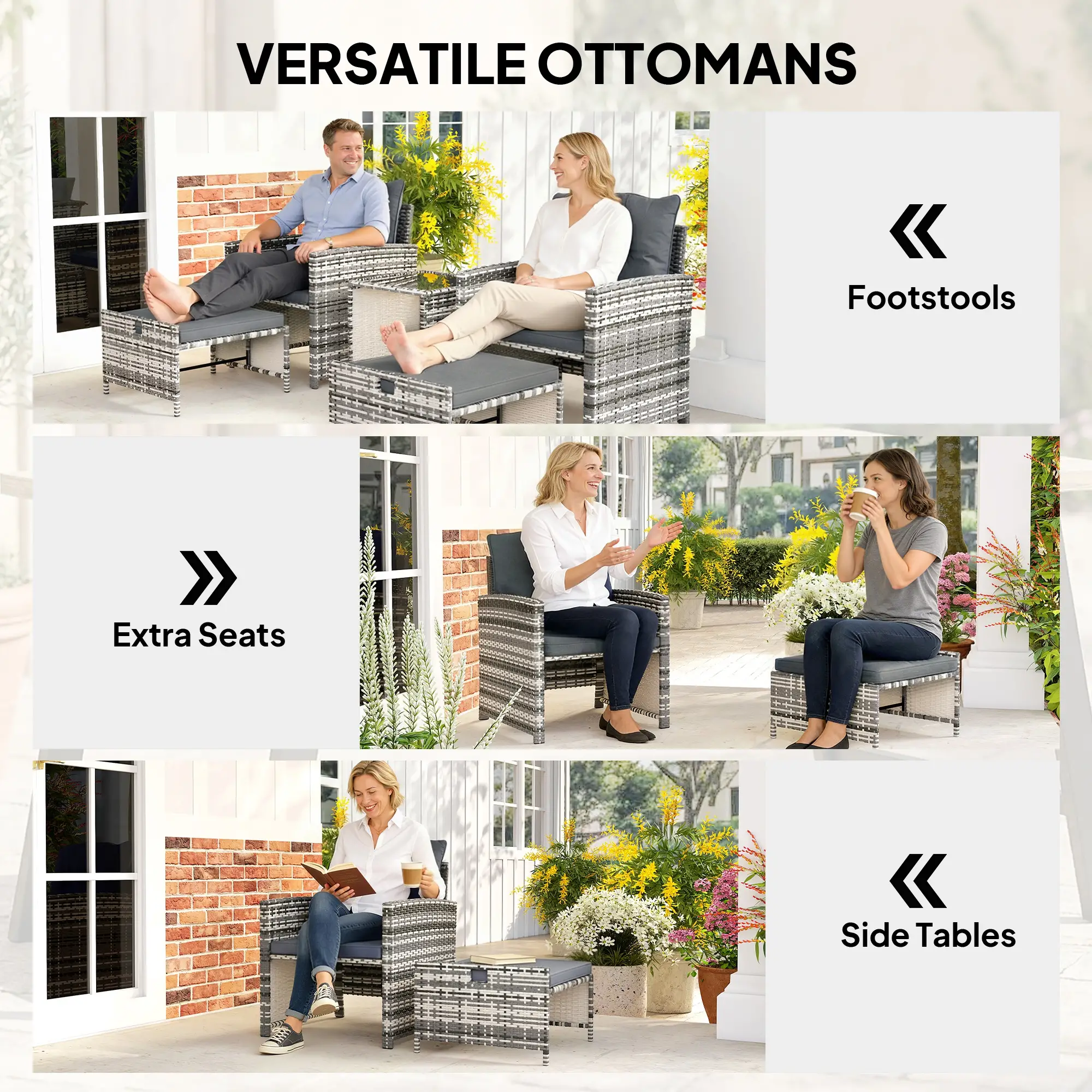 5 Piece Patio Furniture Set, Wicker Chairs, 2-Tier Glass Table, Grey/Dark Grey - Image 5