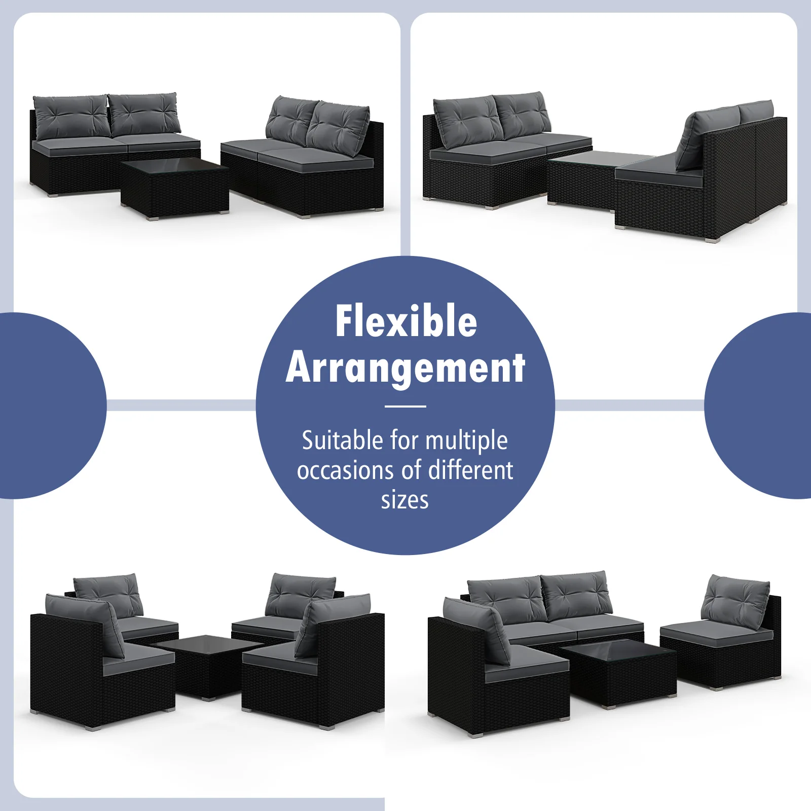 5-Piece Patio Furniture Set With Cushions, Coffee Table, Gray - Image 10