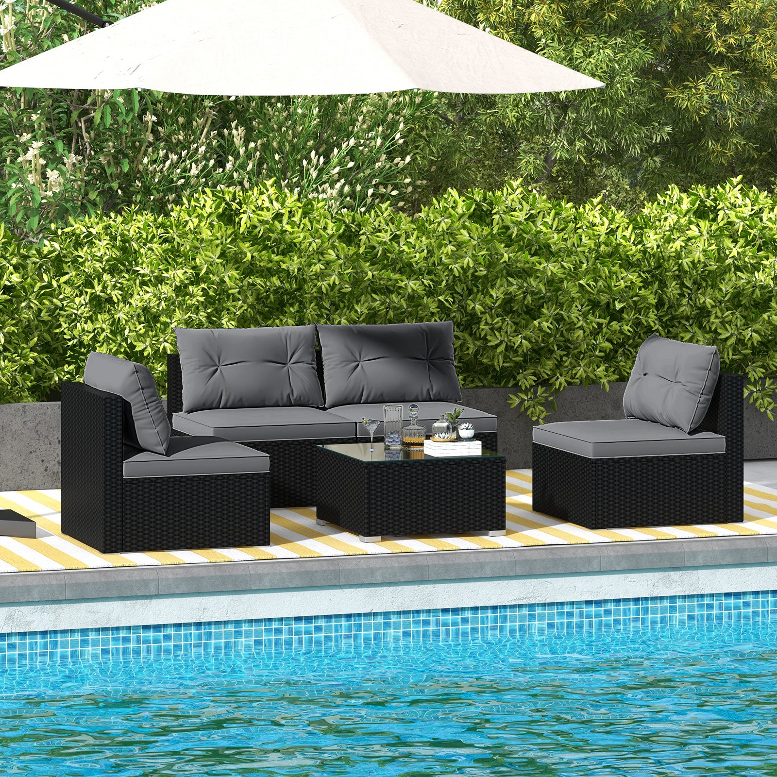 5-Piece Patio Furniture Set With Cushions, Coffee Table, Gray - Image 2