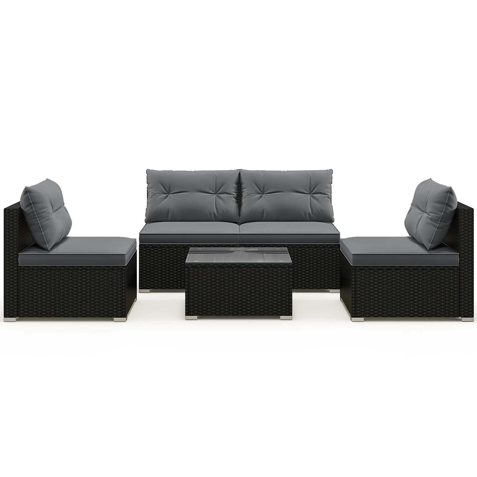 5-Piece Patio Furniture Set With Cushions, Coffee Table, Gray - Image 5
