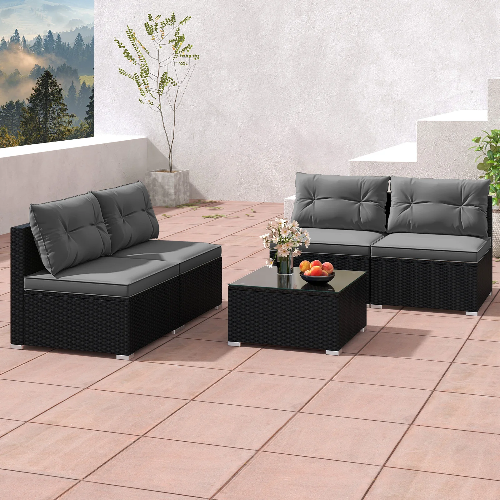 5-Piece Patio Furniture Set With Cushions, Coffee Table, Gray - Image 7